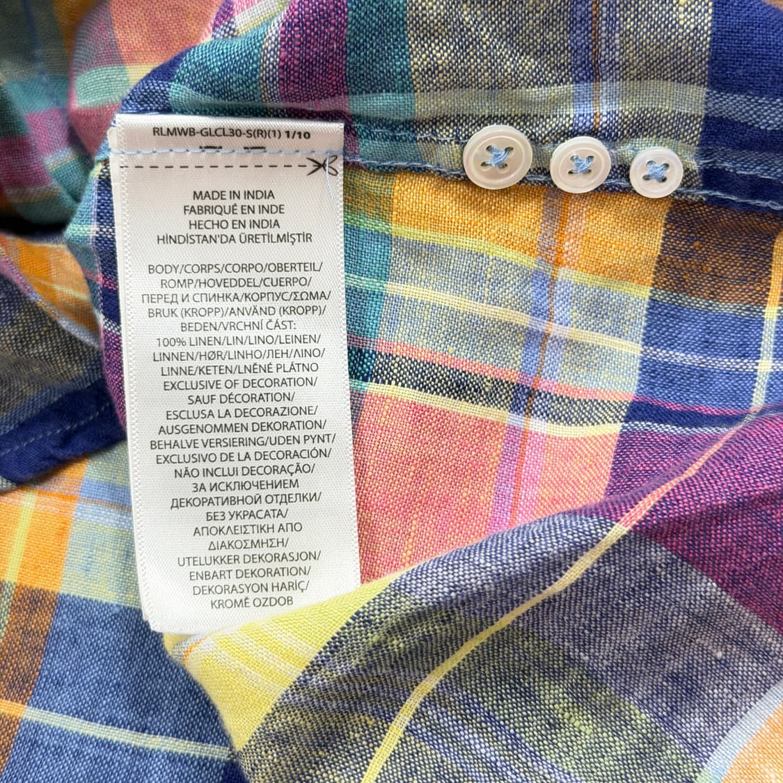 폴로 랄프포렌 QR 린넨 체크 셔츠 남방 XS 상품이미지6