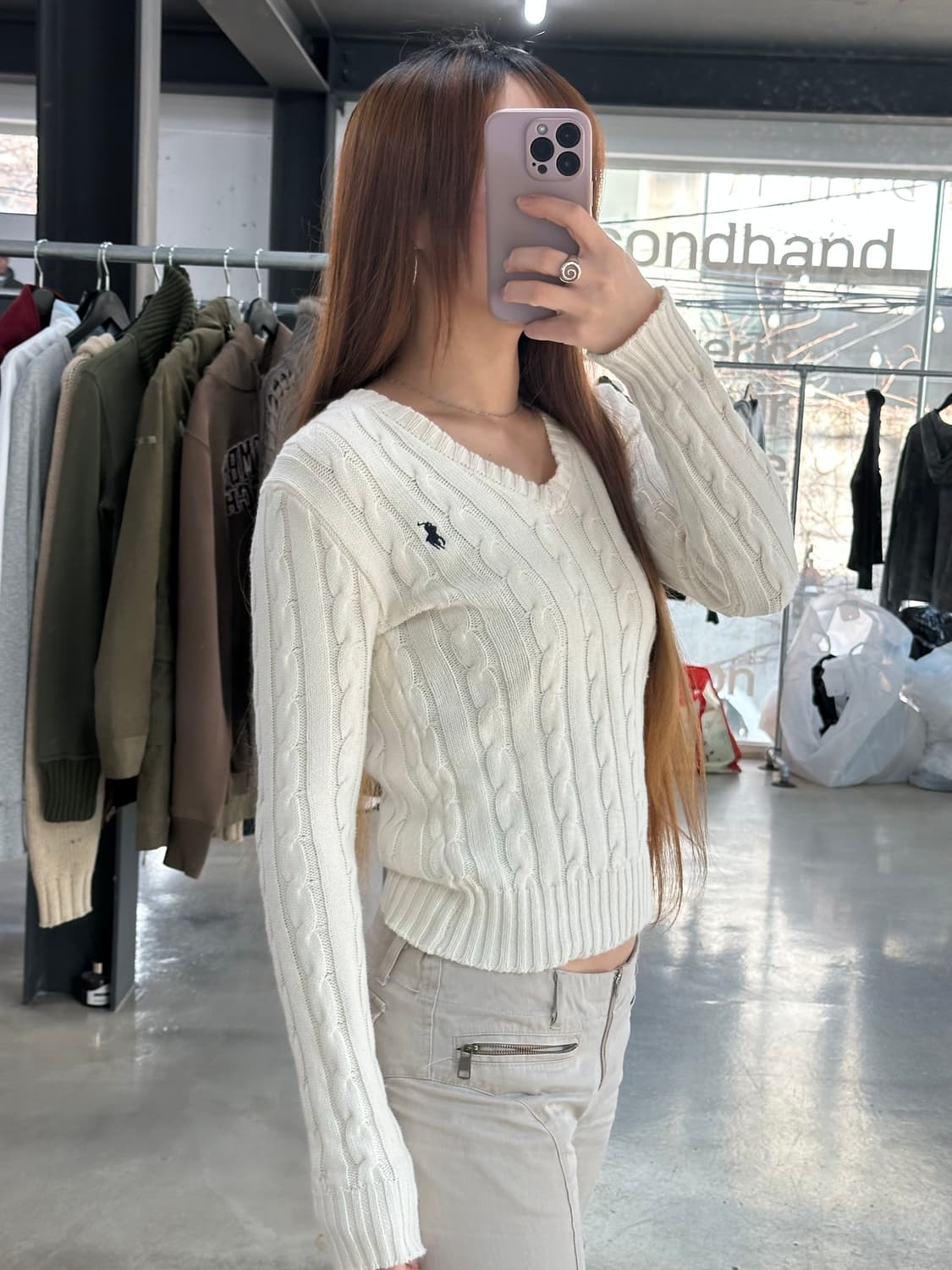  폴로랄프로렌 케이블 브이넥 니트 아이보리 상품이미지2