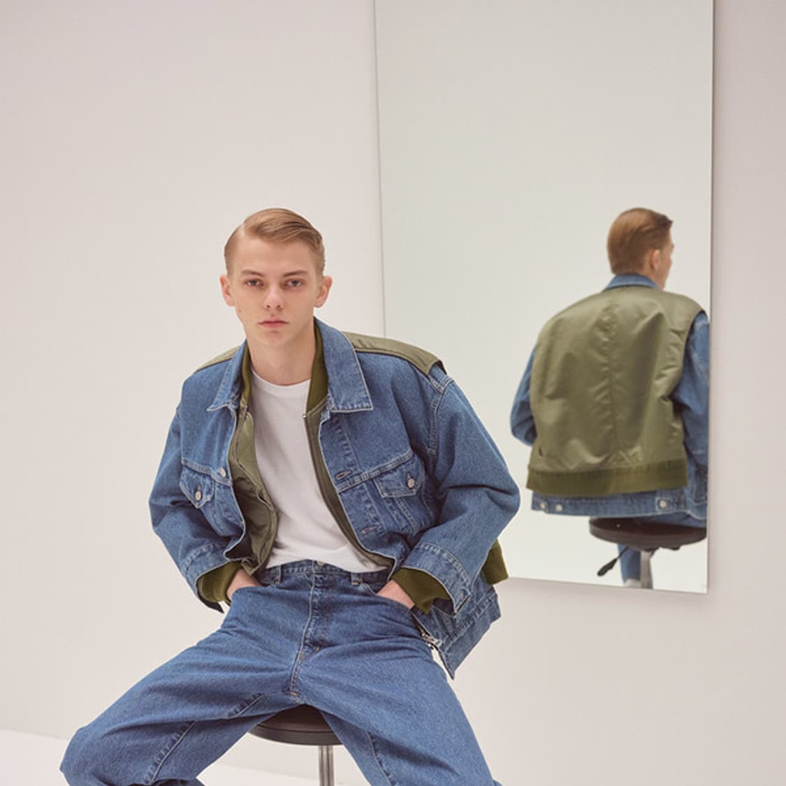 SOFTHYPHEN 데님 MA-1 레이어드 자켓 상품이미지8