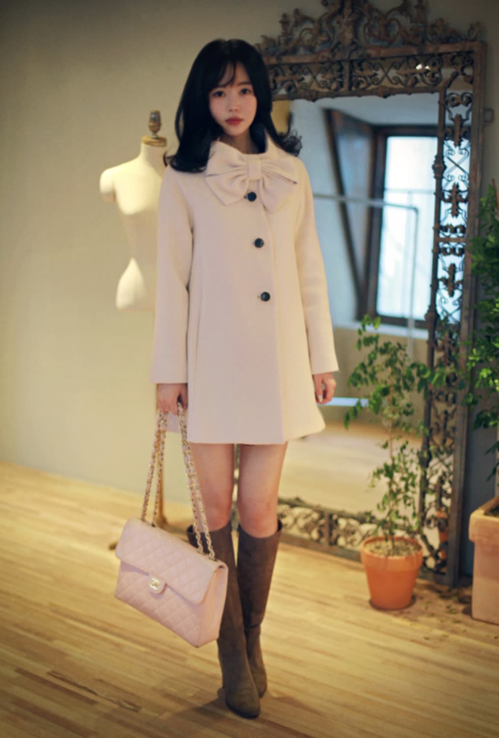 밀크코코아 핑크 코트 라떼갸루핑크일본빈티지모리걸양산형지뢰계핑크공주 상품이미지1