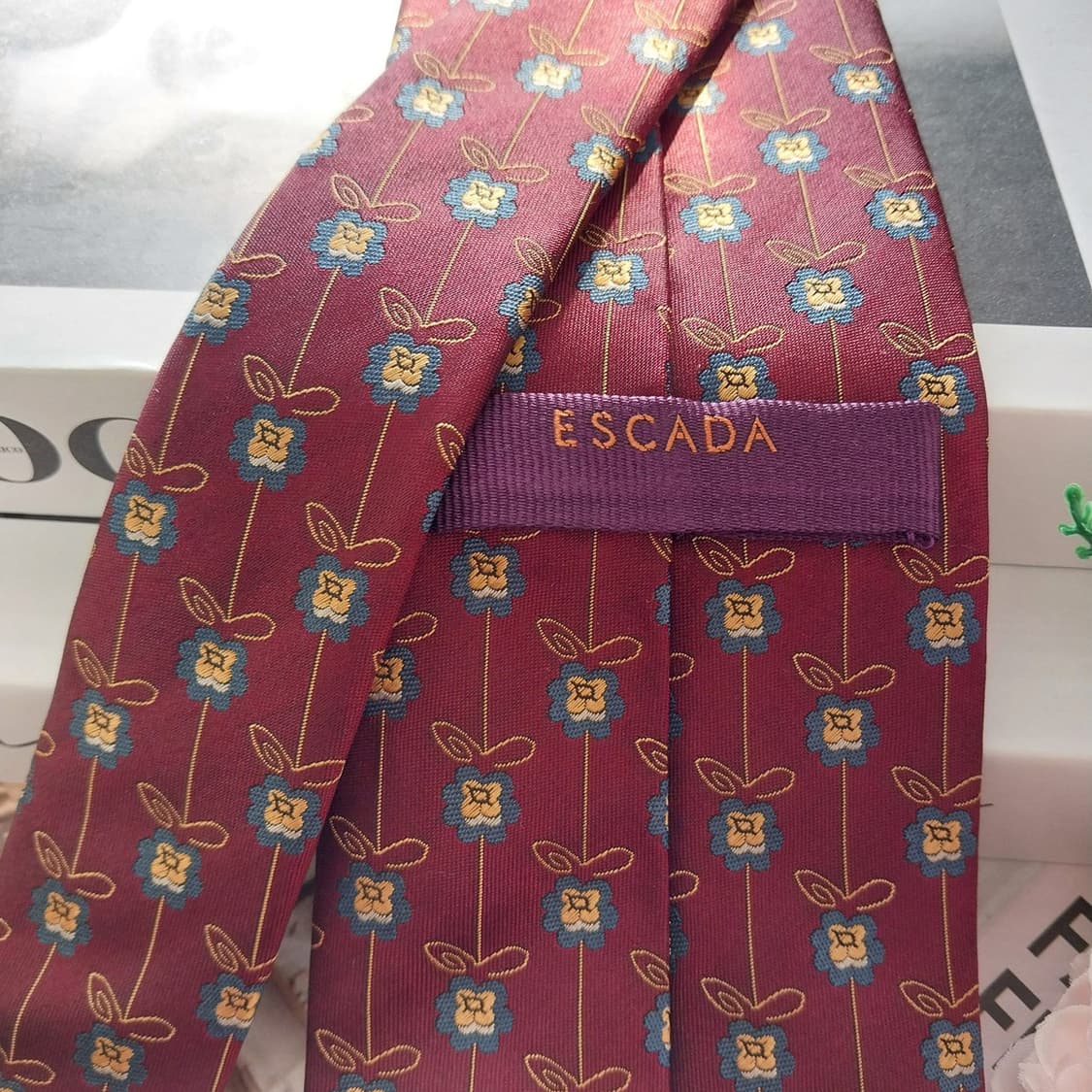 에스까다 실크 브라운 플라워 자카드 넥타이 8.9cm A+등급 K1313 상품이미지6