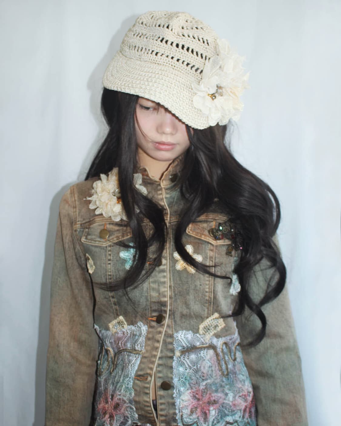 3 flower-corsage brooch+ivory net cap 상품이미지3