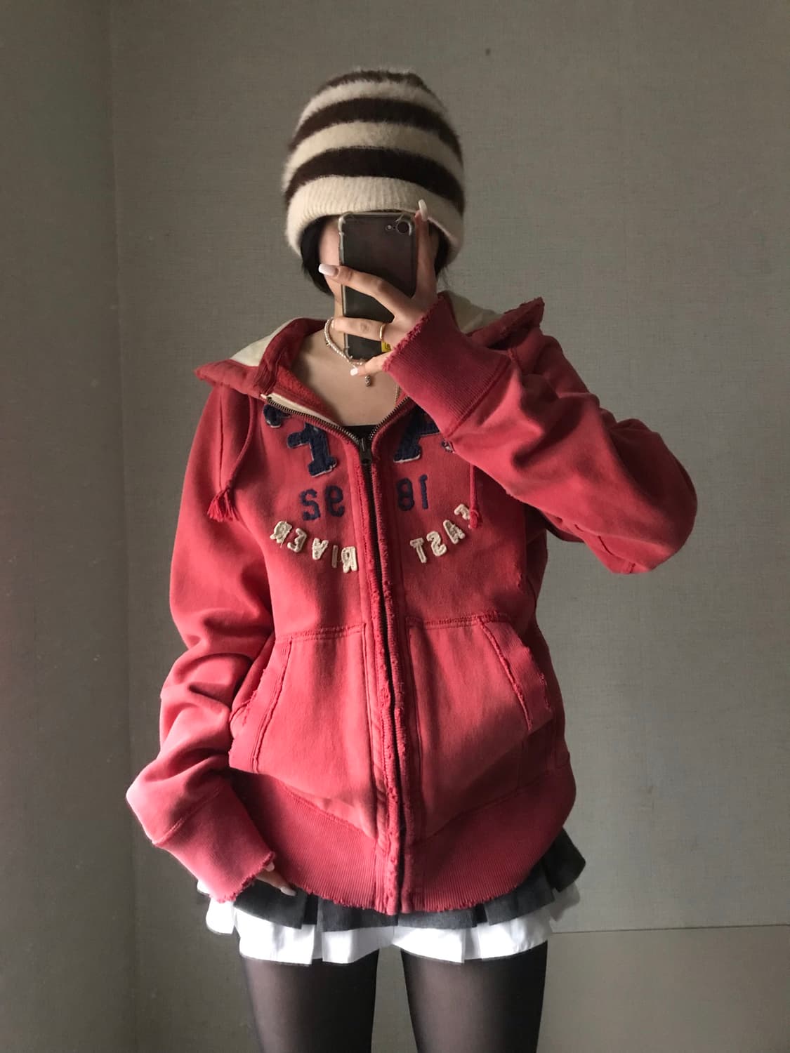 아베크롬비 레드 오버핏 후드집업 상품이미지1