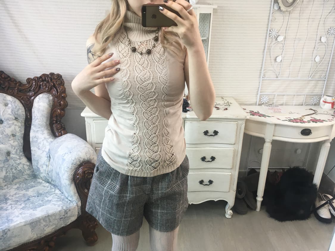 jpn vintage beige crochet sleeveless 상품이미지3