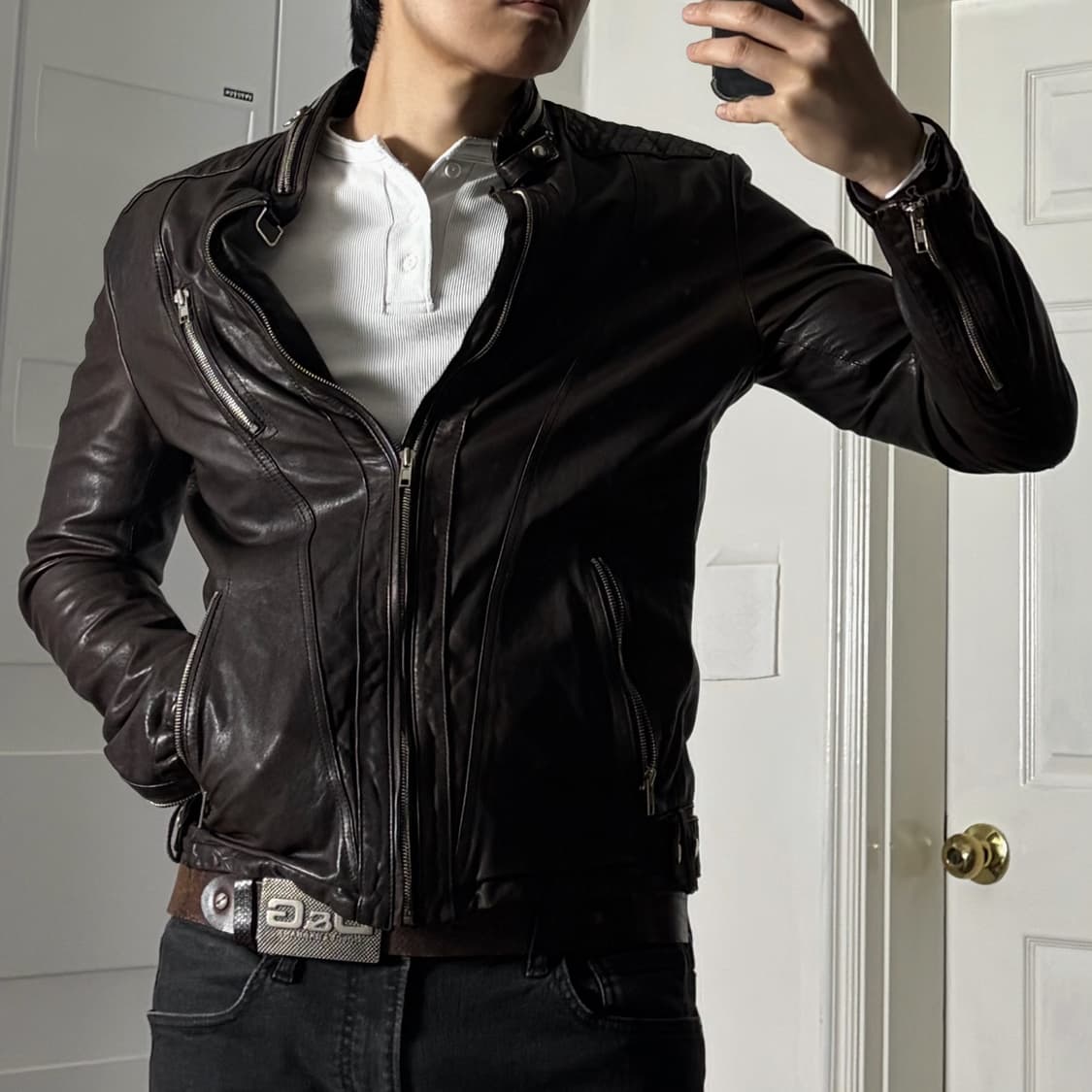 1st avenue 브라운 레더 자켓 상품이미지1