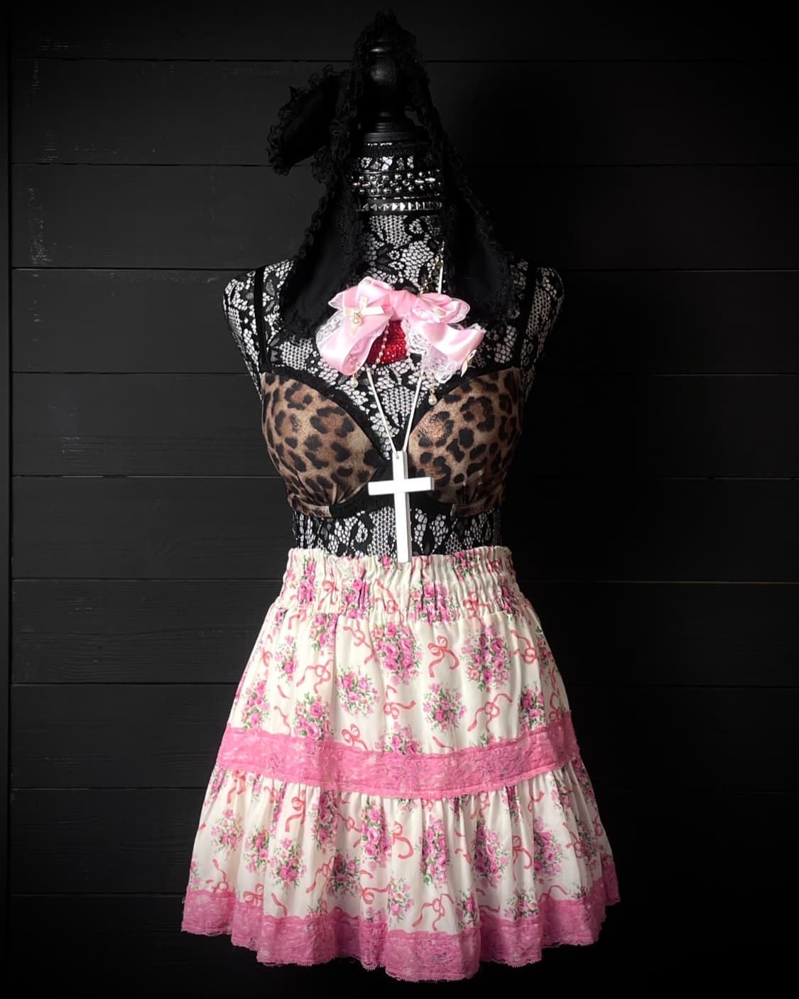 JPN 핑크 히메갸루 꽃무늬 플라워 패턴 핑크 레이스 스커트 치마 상품이미지1