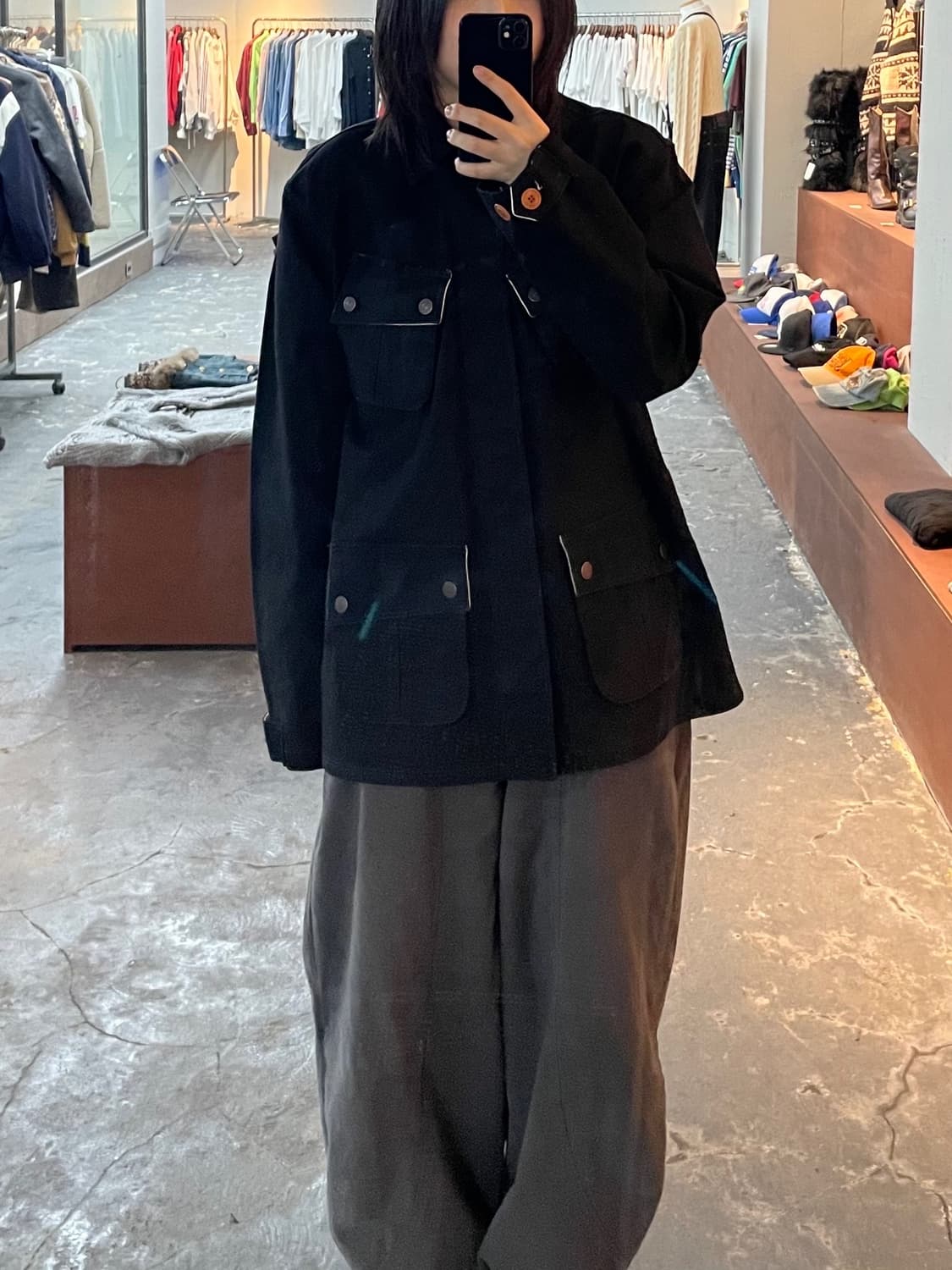 디아프바인 블랙 필트 코튼 헌팅 재킷 H820 상품이미지1
