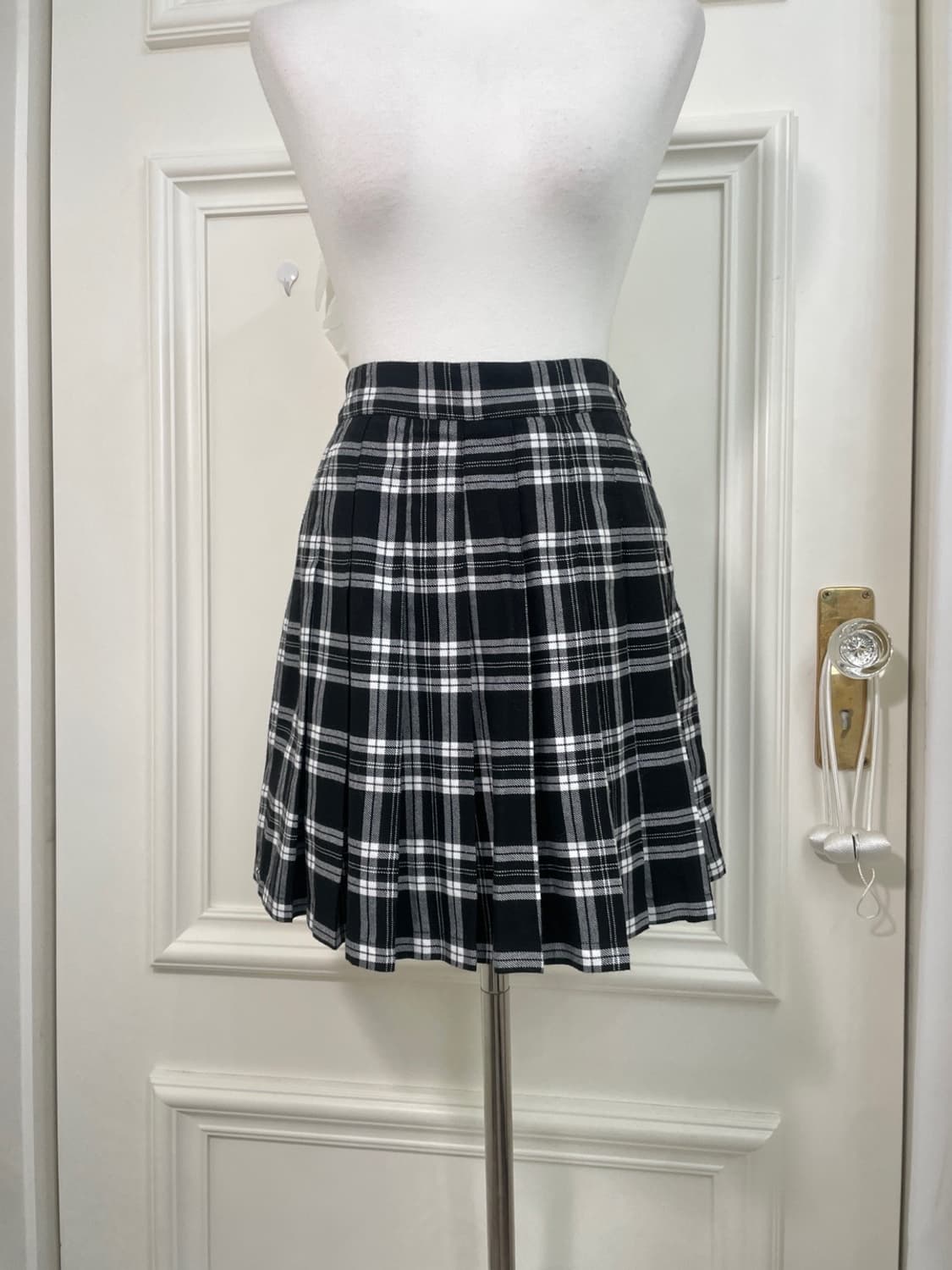 black white check pleats mini skirt 상품이미지5