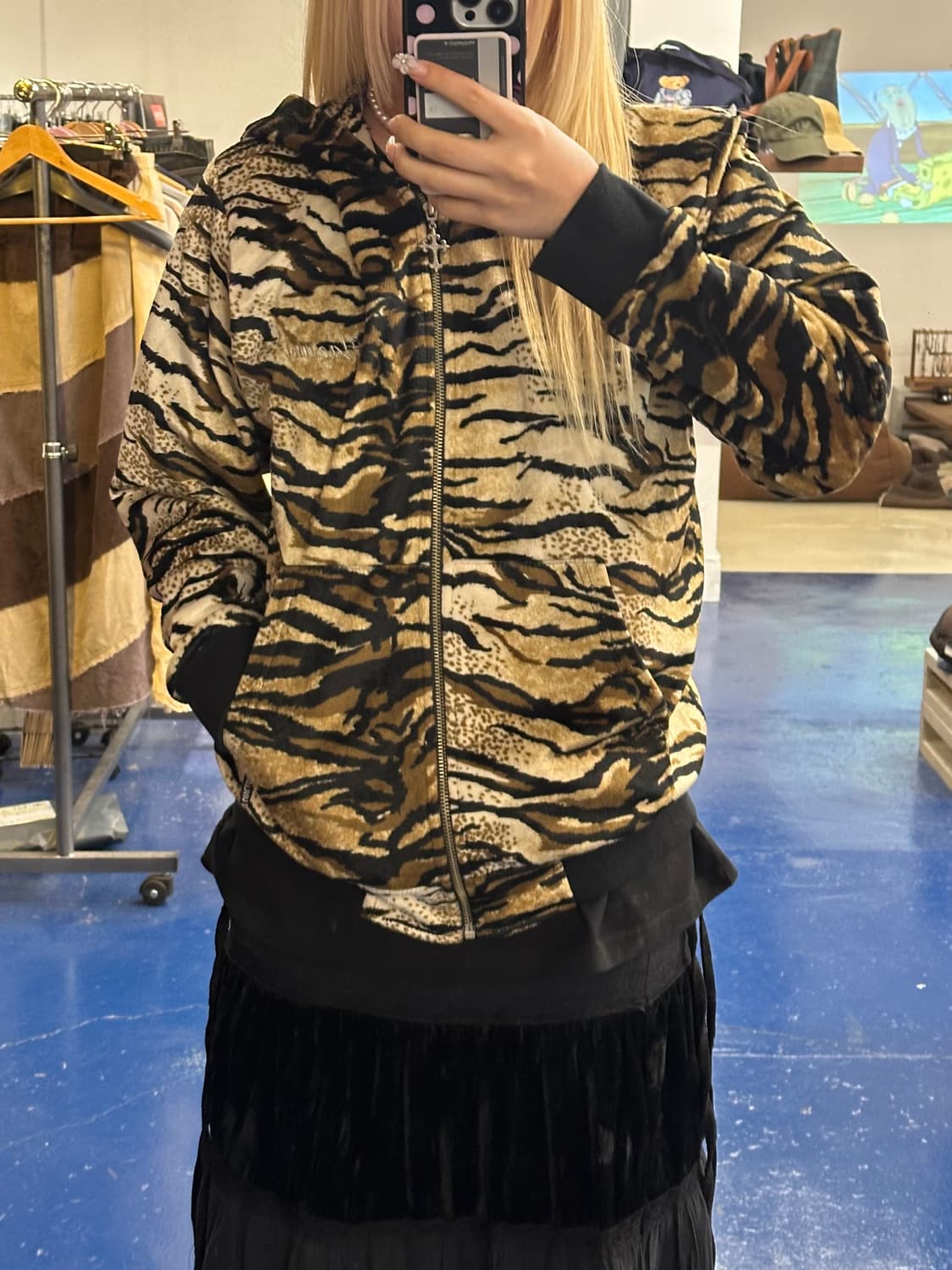 Hazuki y2k 레오파드 플리스 후드집업 상품이미지1