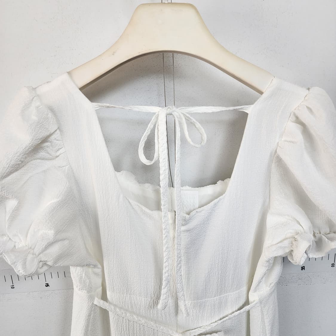 명품 화이트 롱 원피스 스퀘어넥 퍼프 반팔 상품이미지4