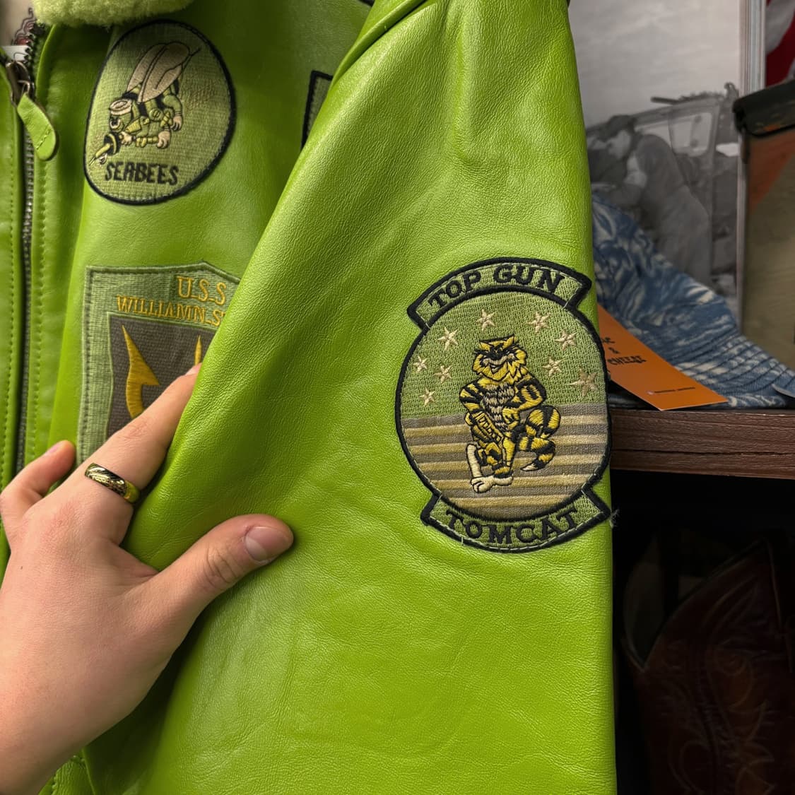 00s TOPGUN TYPE G-1 플라이트 레더 봄버자켓 그린 N526 상품이미지7