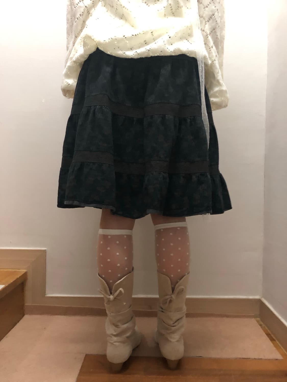 빈티지 딥 카키 모리 프릴 스커트 상품이미지8