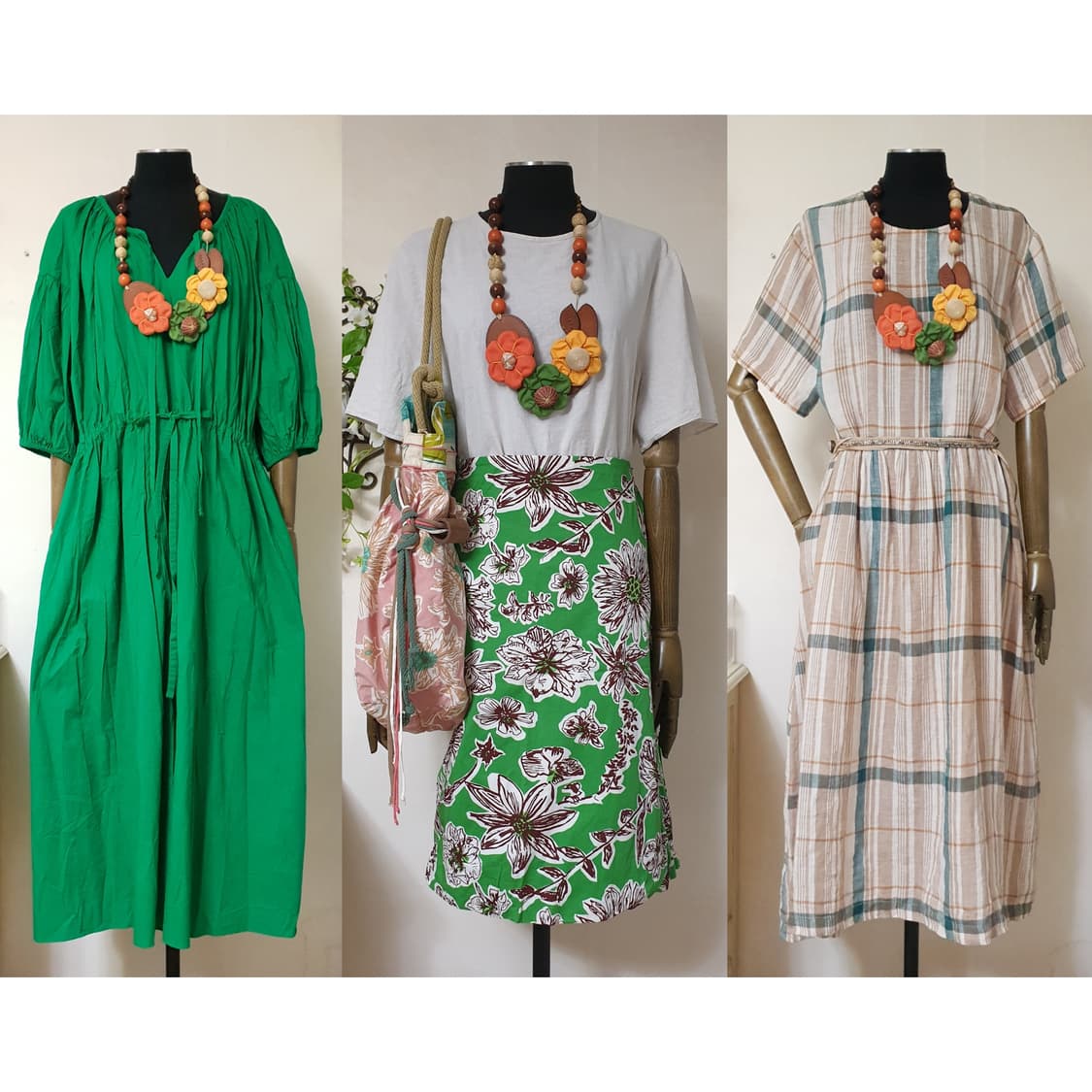 MARNI 마르니 아카이브 패브릭 플라워 아플리케 우드 비즈 목걸이 상품이미지3