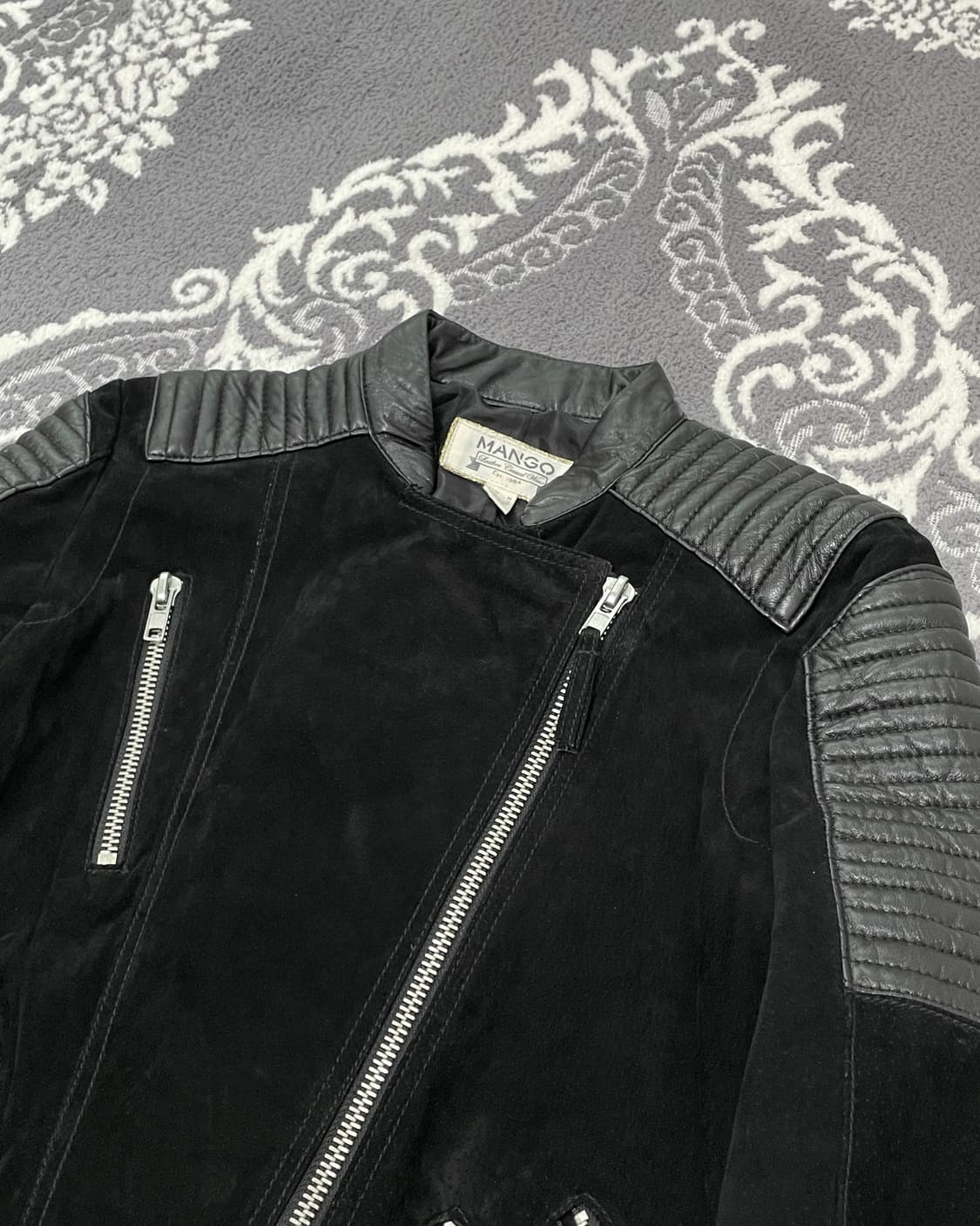 None Mixed Leather Moto Jacket 상품이미지2