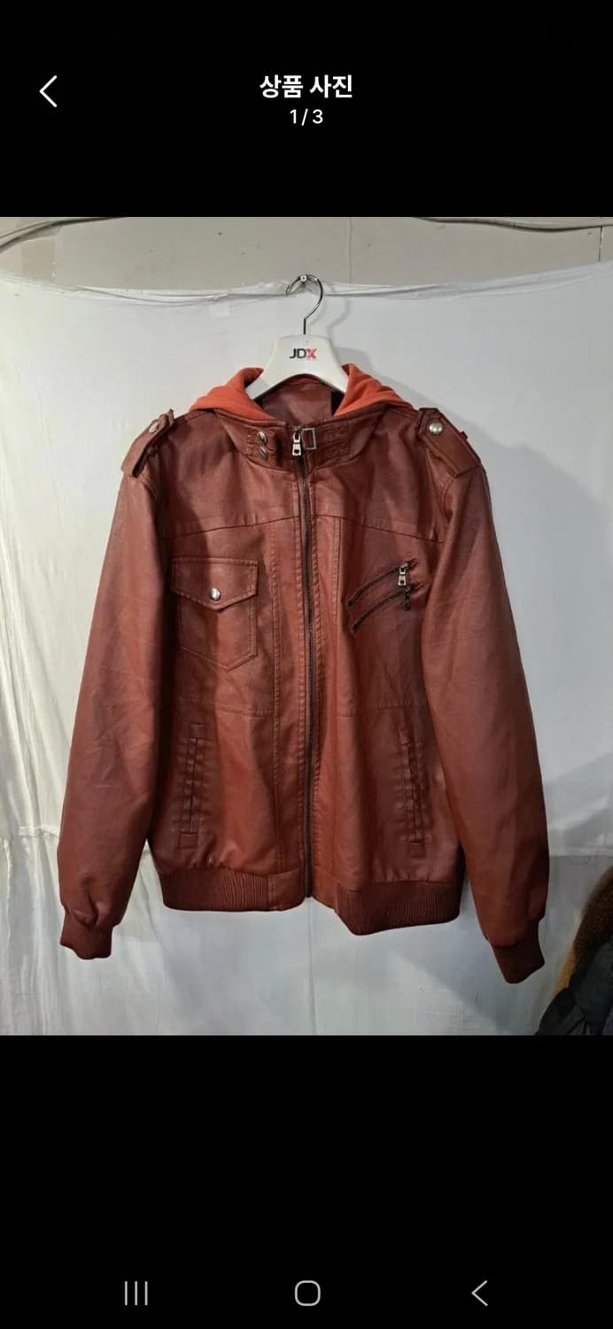 (마지막특가) 빈티지 후드 가죽 자켓 브라운 상품이미지1