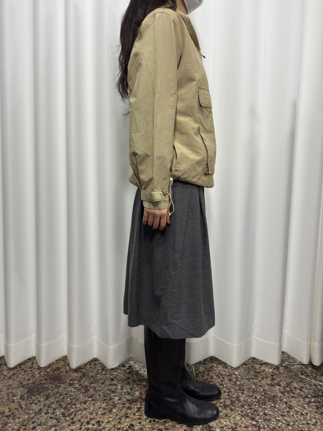 gray wool pleats midi skirt 상품이미지4