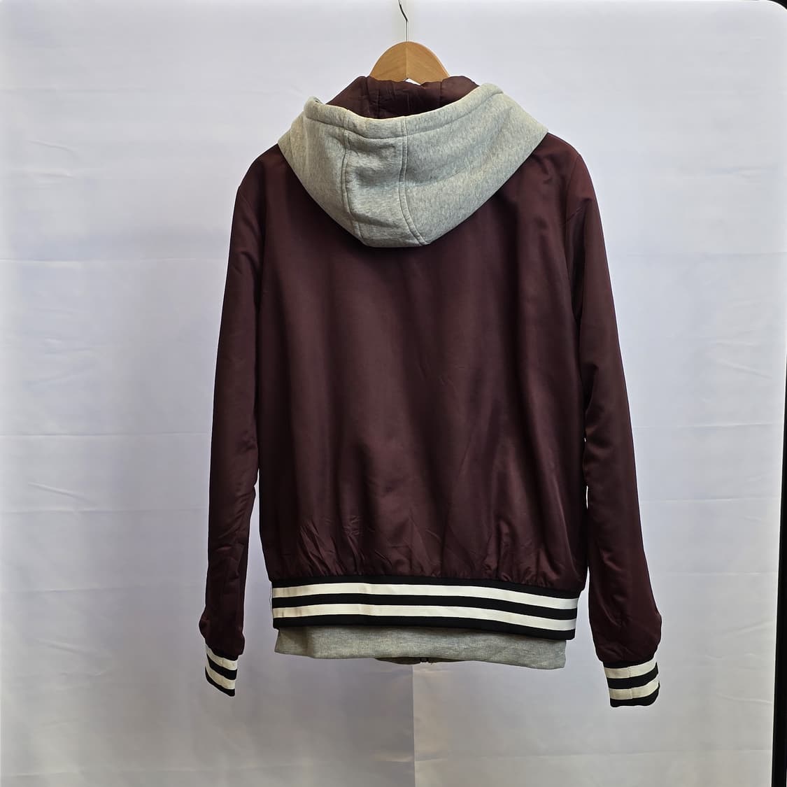 FOREVER 21 MEN 버건디 새틴 스타디움 후드 자켓 M 상품이미지2