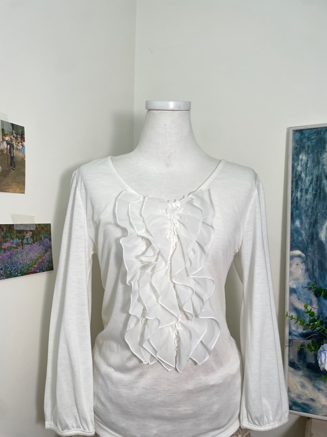white ruffle point puff sleeve top 상품이미지5