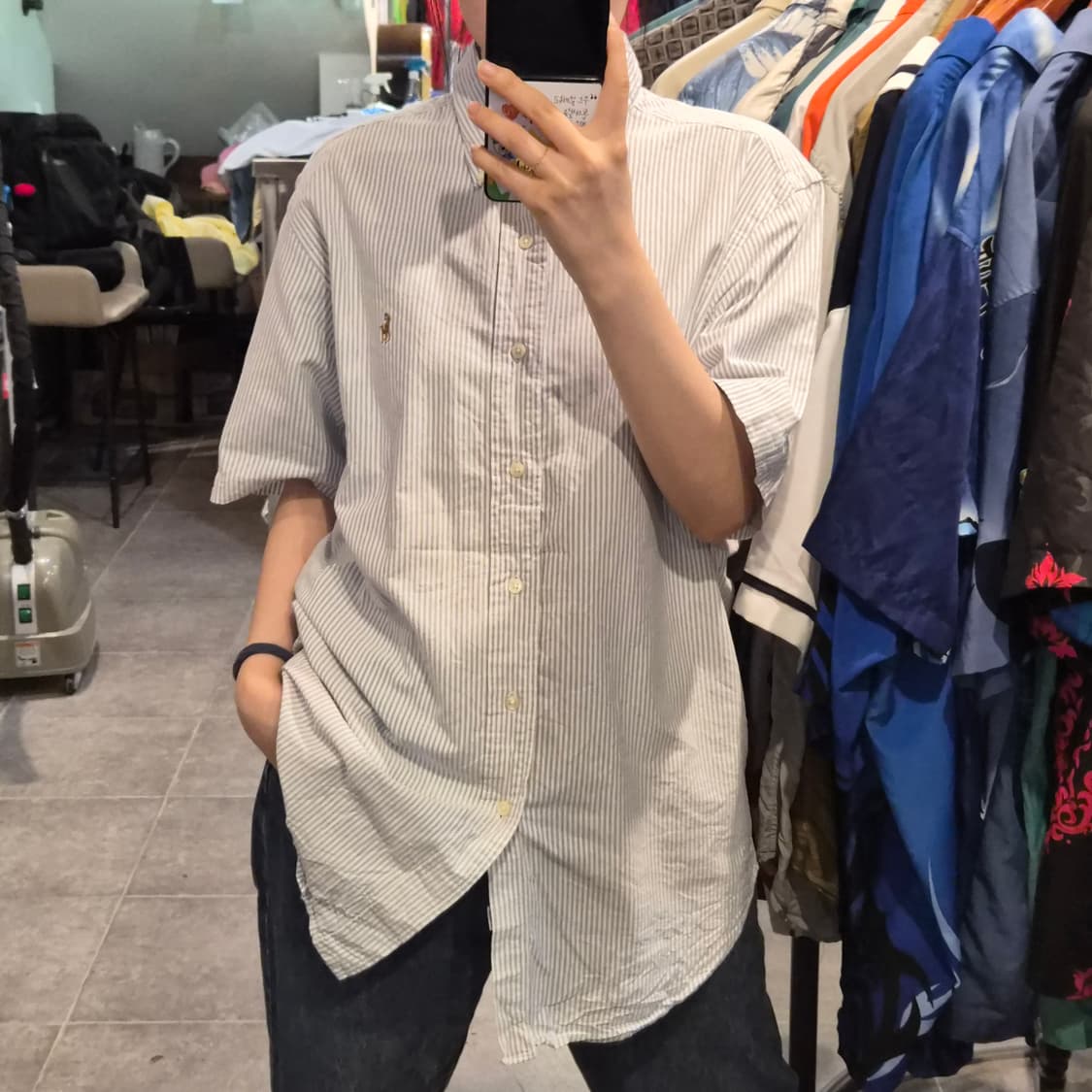 [NO.9] 폴로 반팔 스트라이프 셔츠 하늘&화이트 상품이미지1