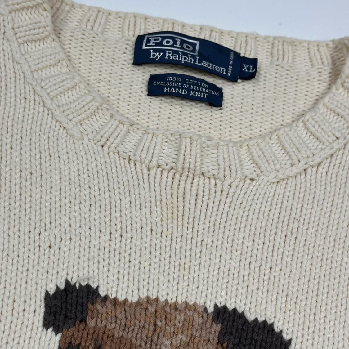 폴로 랄프로렌 올드 폴로베어 핸드메이드 코튼 니트 아이보리 XL 상품이미지5