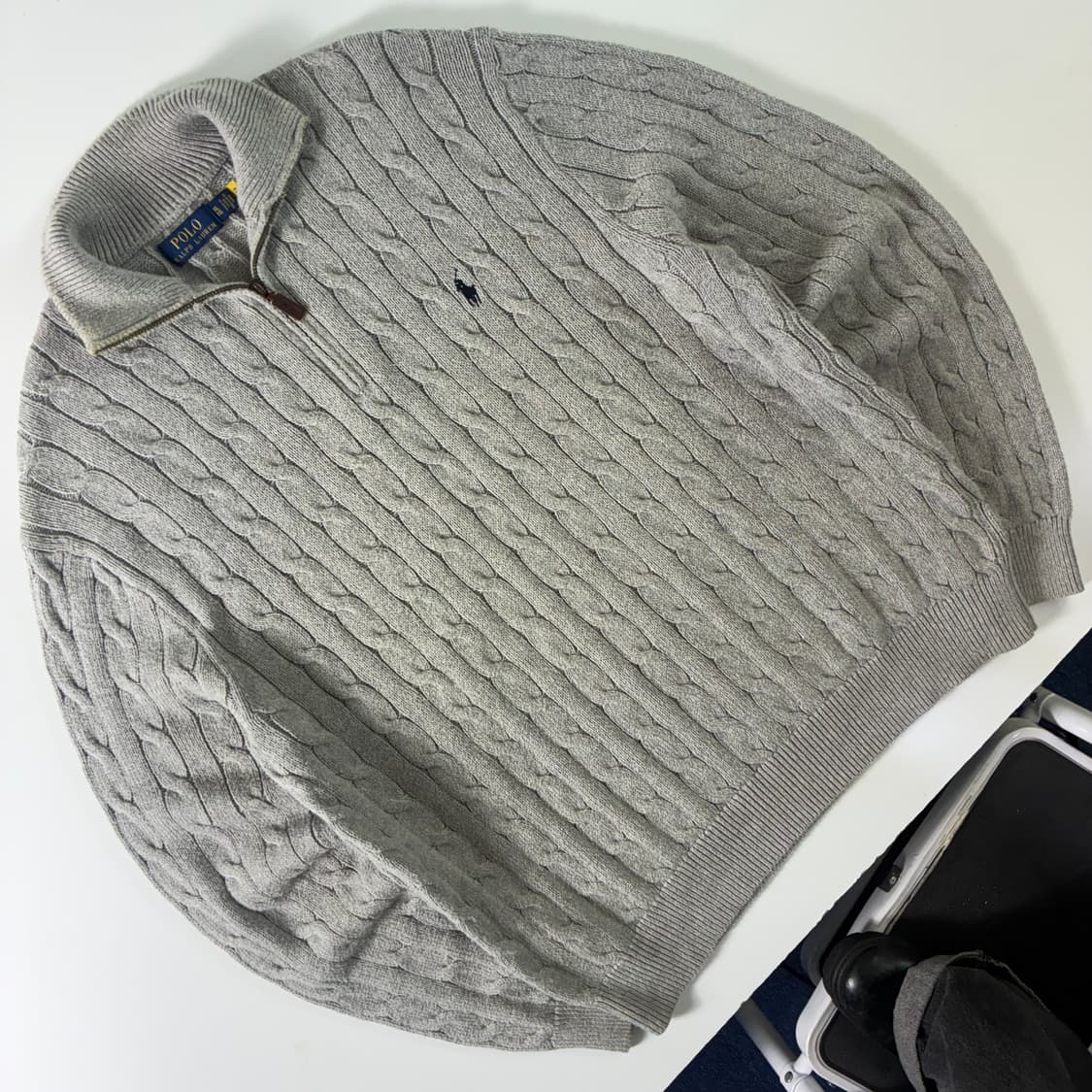 Polo  폴로 랄프로렌 신형 자수 코튼 그레이 꽈배기 반집업 니트  상품이미지2