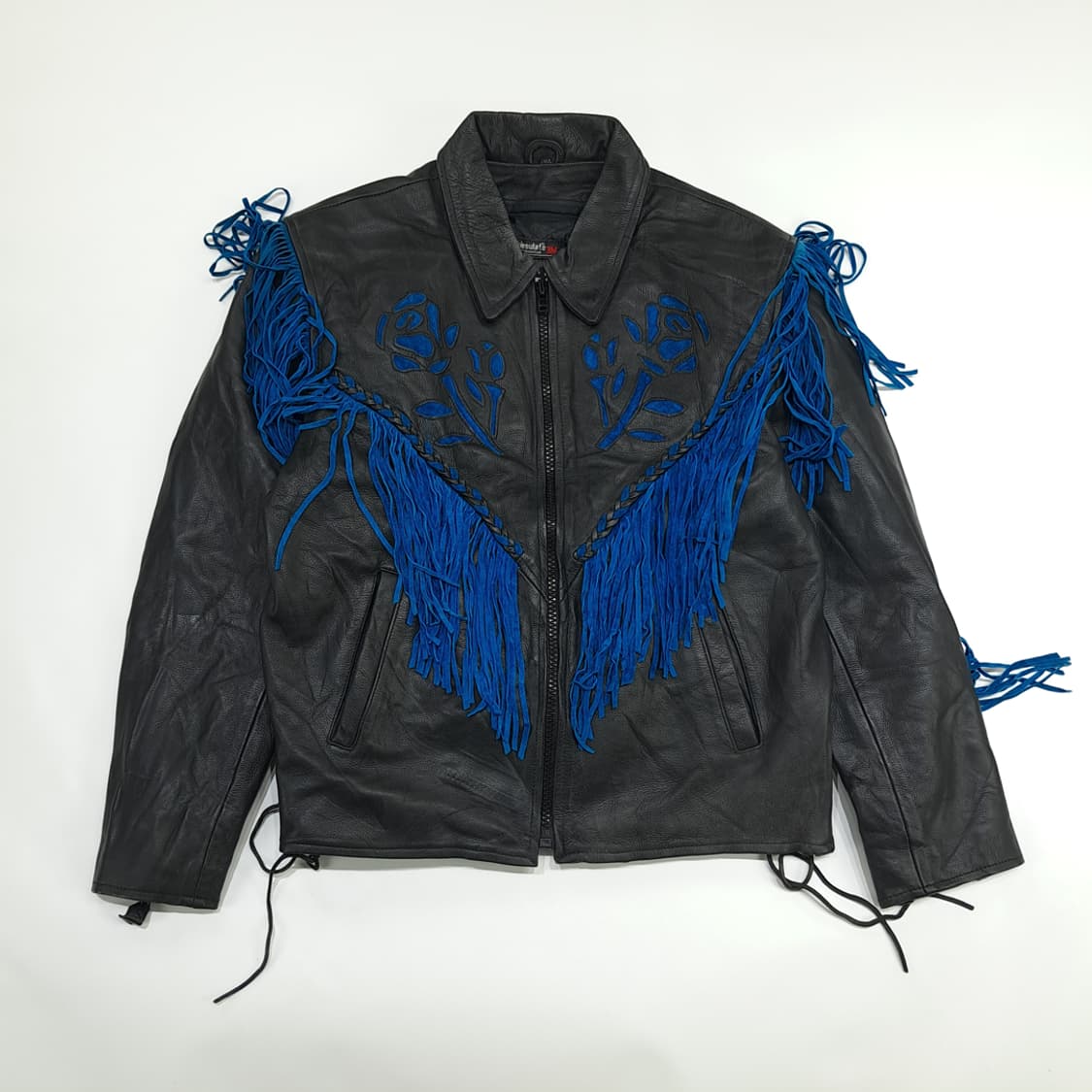 CN388 XL Leather King 빈티지 블루프린지 웨스턴 가죽자켓 상품이미지1