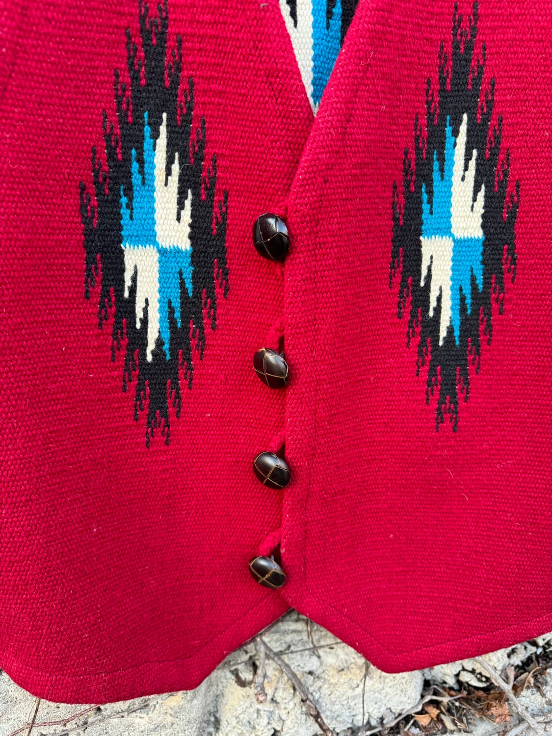 오르테가 핸드 우븐 울 네이티브 무늬 웨스턴 치마요 베스트 조끼 레드 상품이미지7