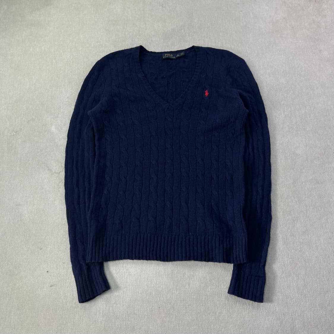 W 95 폴로랄프로렌 캐시미어 꽈배기 브이넥 네이비 니트 상품이미지1