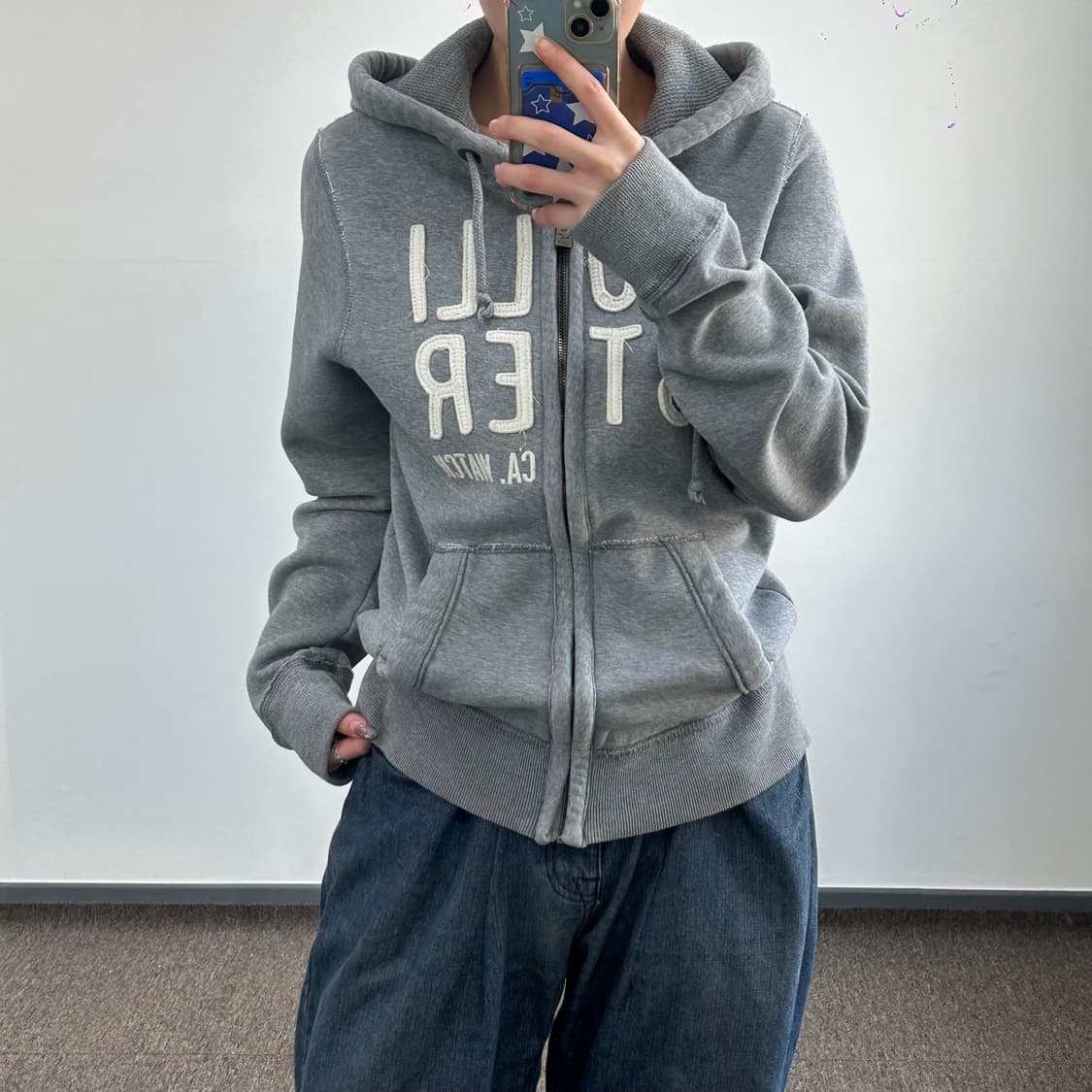 Hollister 홀리스터 아이보리 로고 그레이 후드집업 상품이미지1