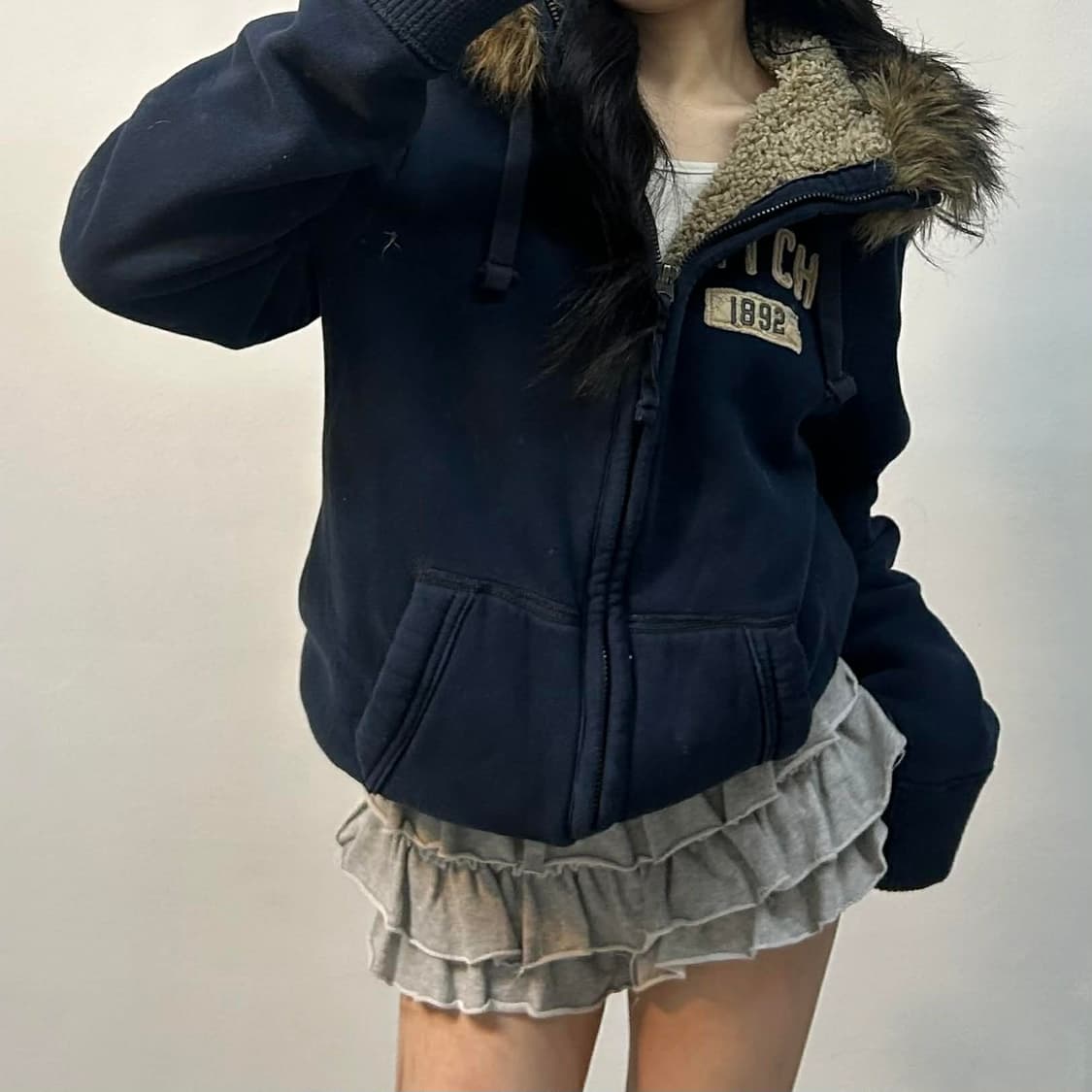 아베크롬비 y2k 울프죠 퍼 자켓 대장급 후드집업 희귀져지(L) 상품이미지1