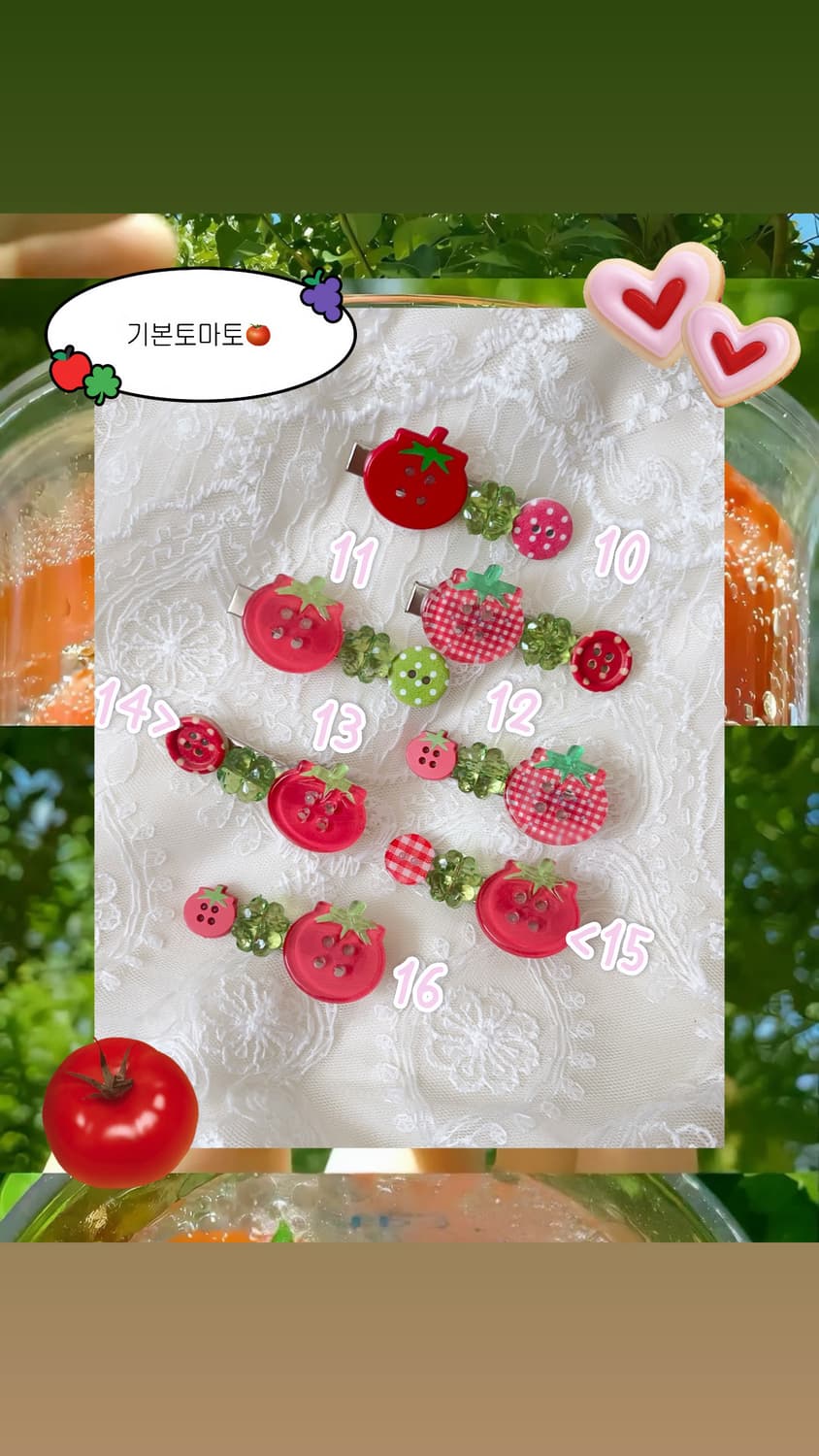 핸드메이드 단추 헤어삔 - 토마토 19종류🍅모리 히메갸루 라떼갸루모 상품이미지3