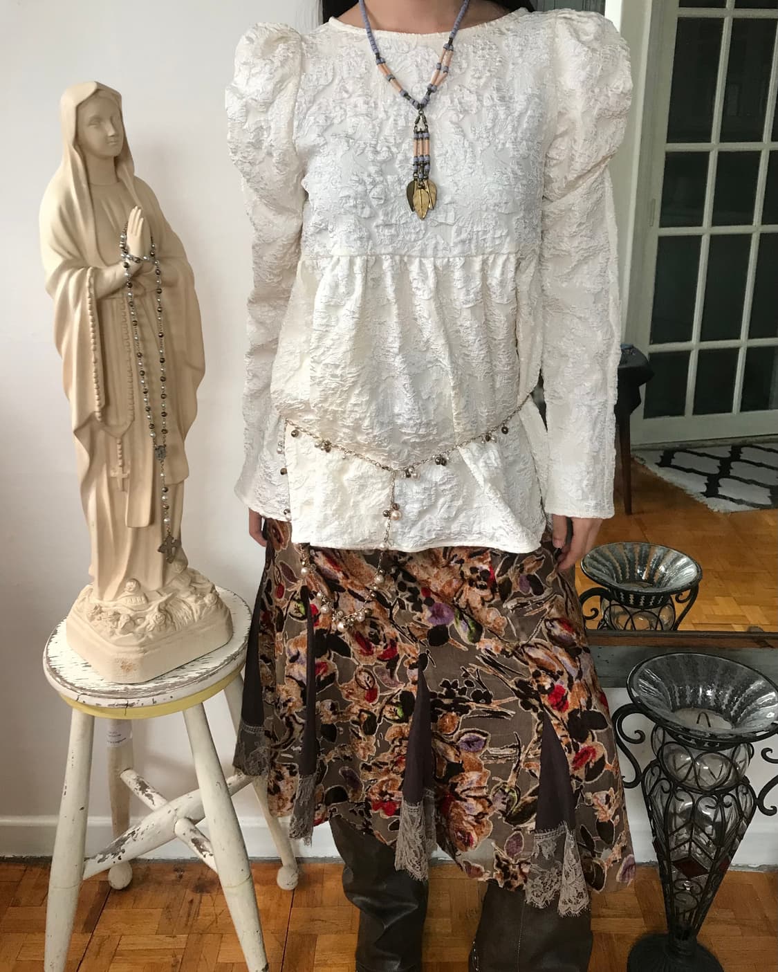 vintage velvet pattern lace skirt  상품이미지5