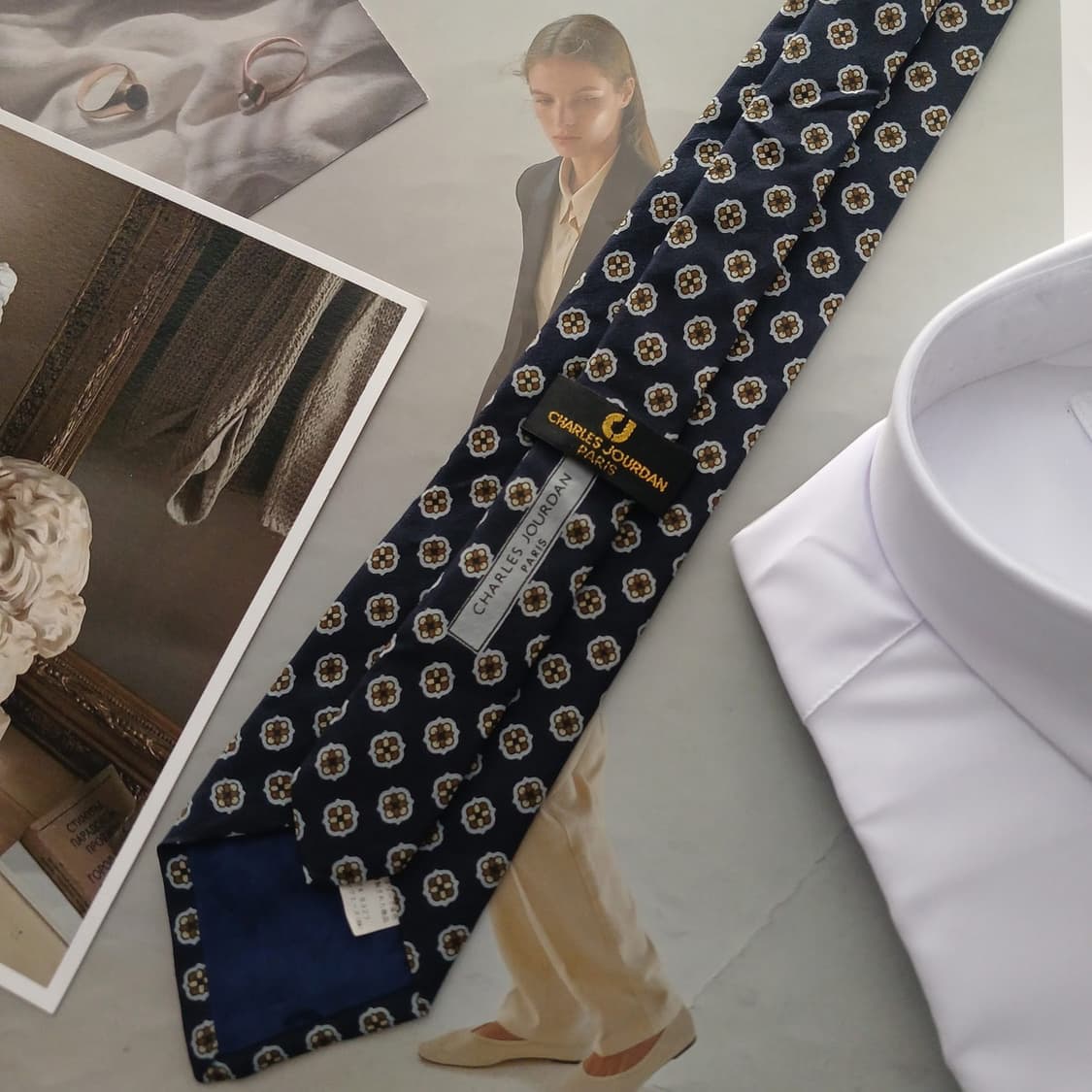 샤를주르당 실크 네이비 플라워 넥타이 8.2cm A+~A등급 K18748 상품이미지5