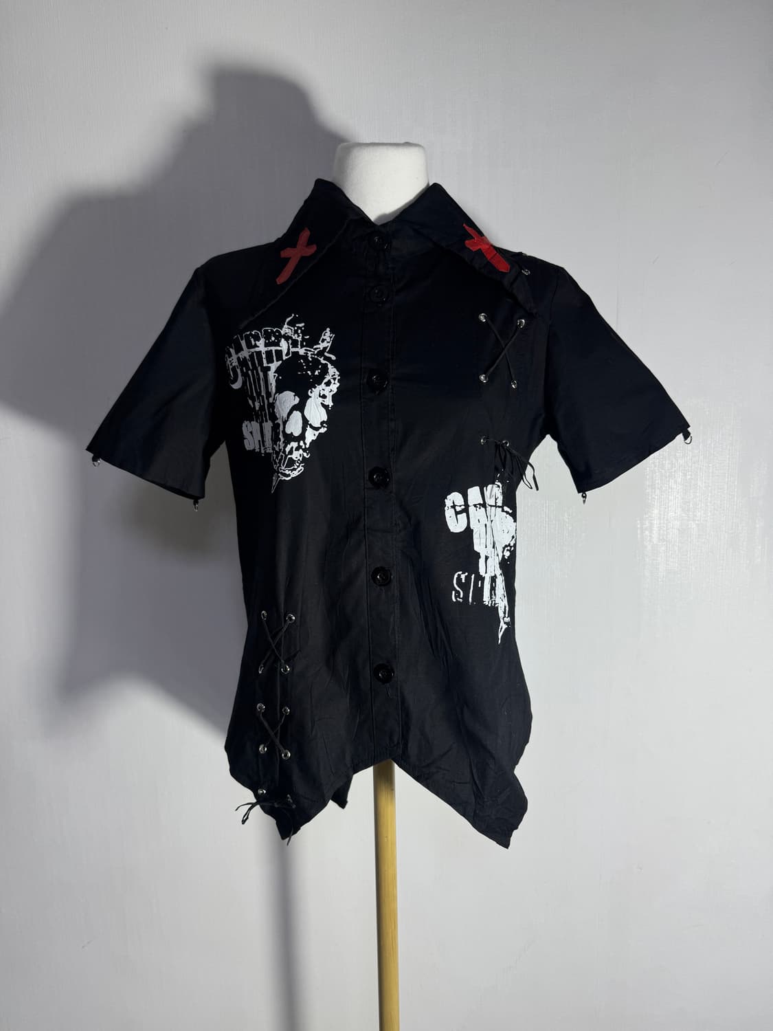 ACDC RAG 스컬 크로스 레이스업 셔츠 펑크 상품이미지2