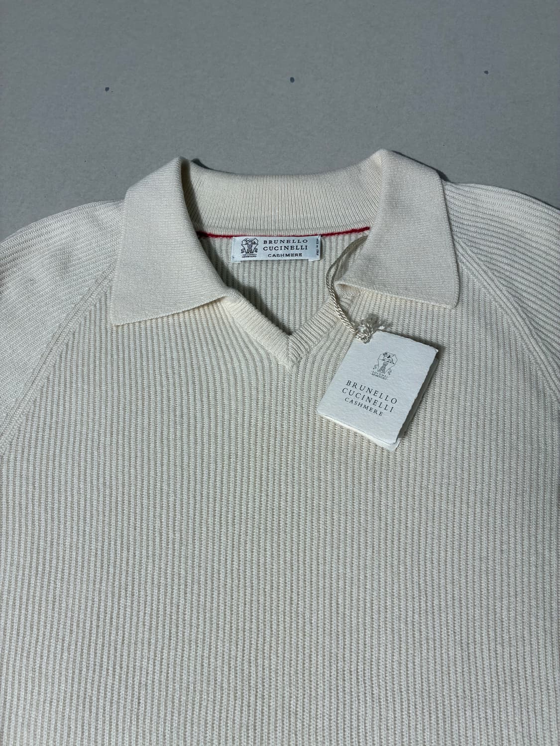 브루넬로 쿠치넬리 캐시미어 브이넥 폴로 니트 스웨터 아이보리 50사이즈 상품이미지3