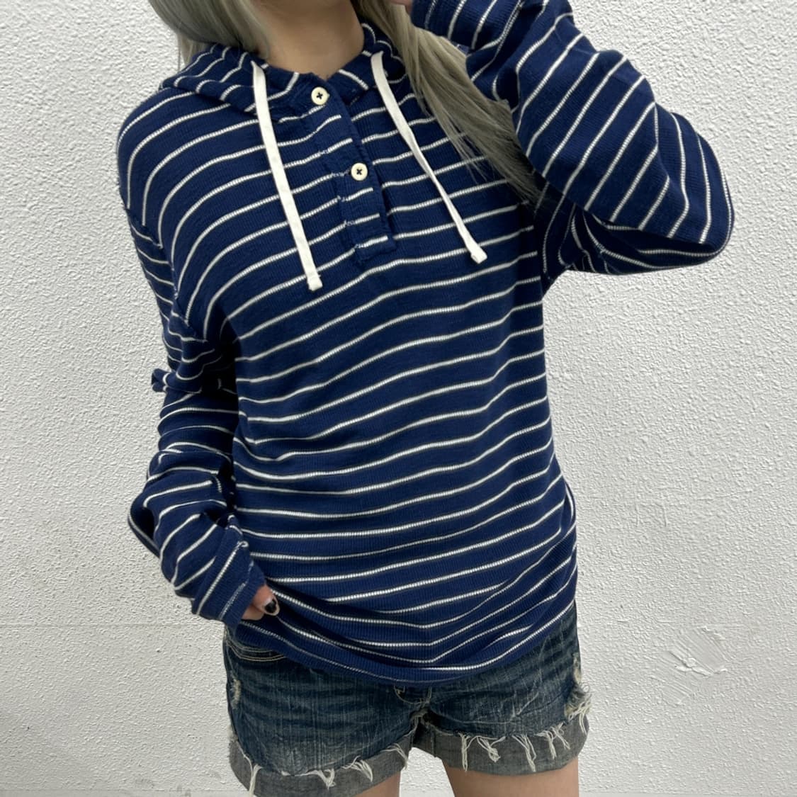 폴로 랄프로렌 화이트 단가라 네이비 니트 후드 L 상품이미지1