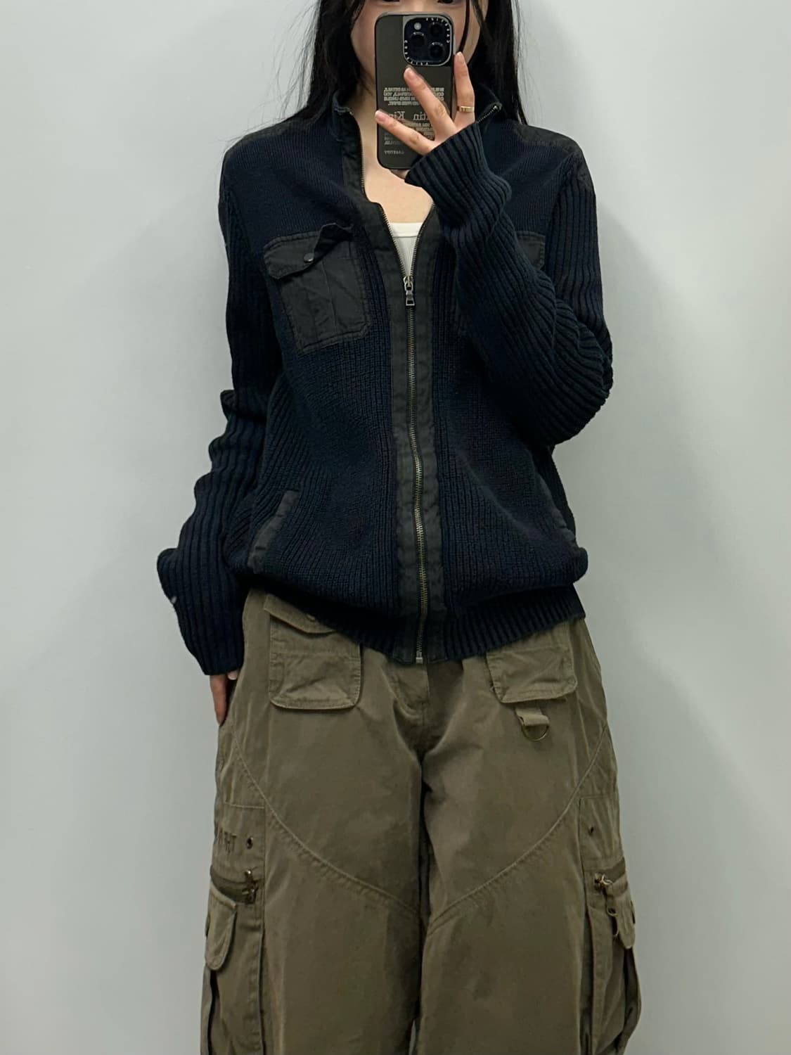 캘빈클라인 네이비 포켓 골지 니트 집업 상품이미지1