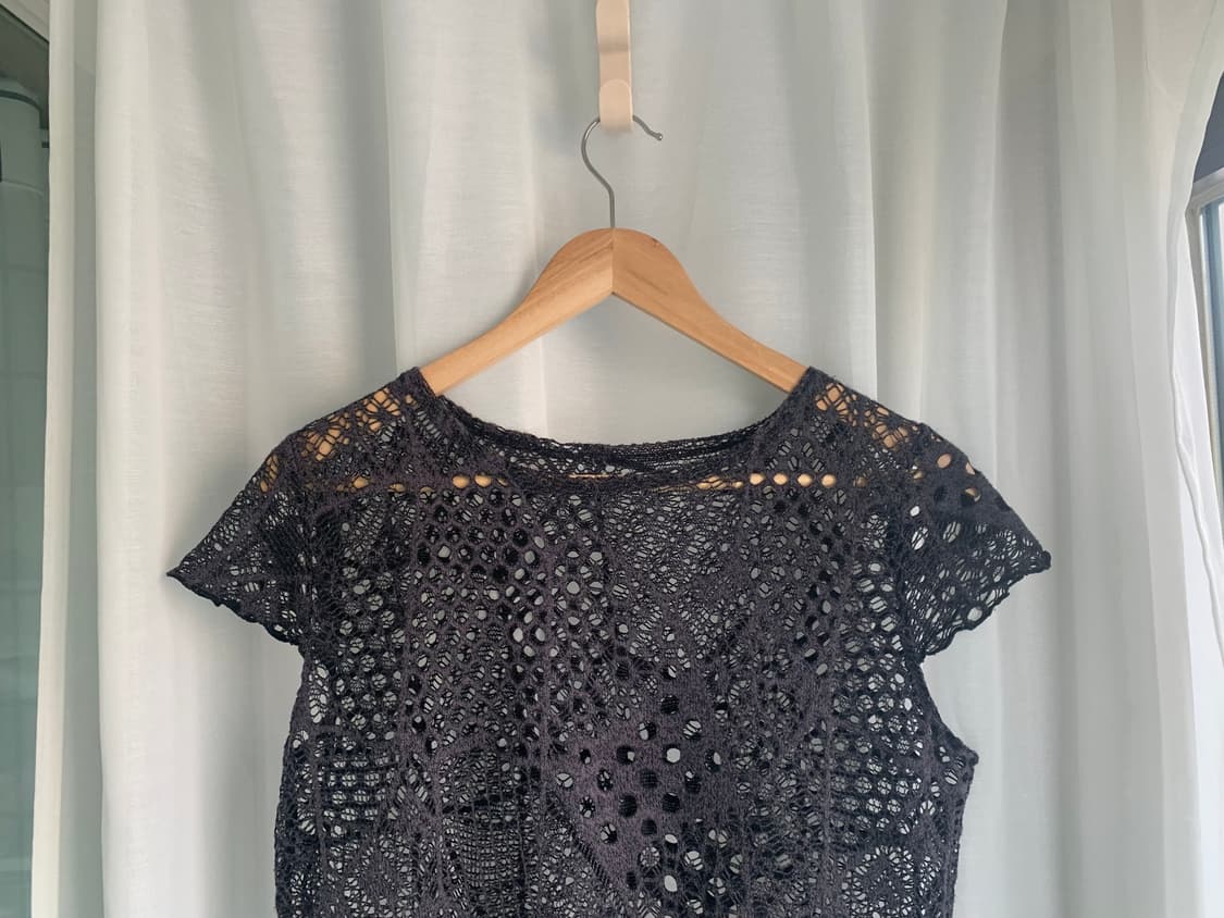 Charcoal Lattice Cap Sleeve Top 상품이미지5