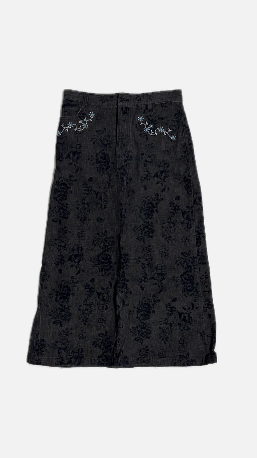 플라워 자수 패턴 데님 스커트 상품이미지1