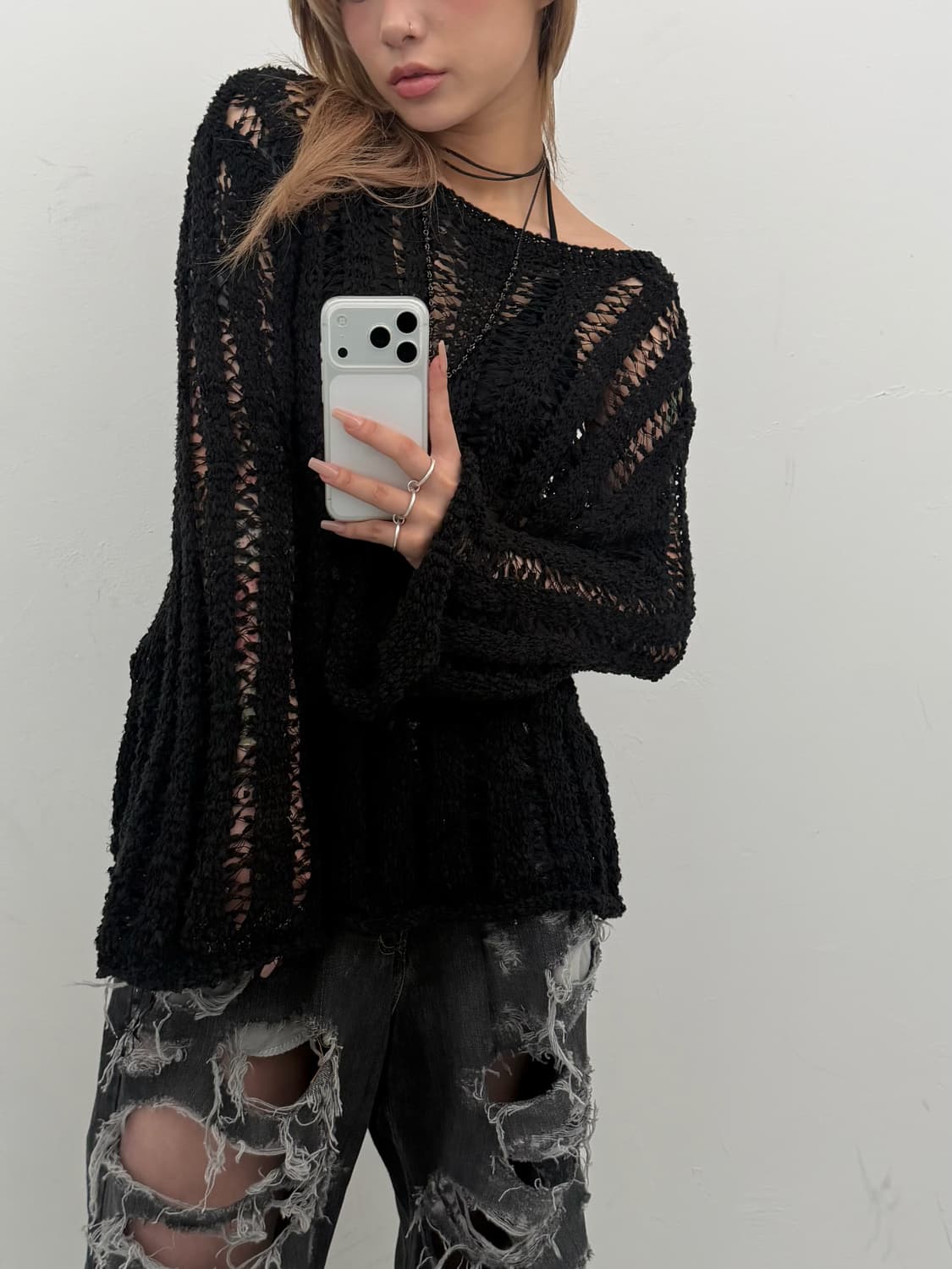 블랙 그물 니트 상품이미지2