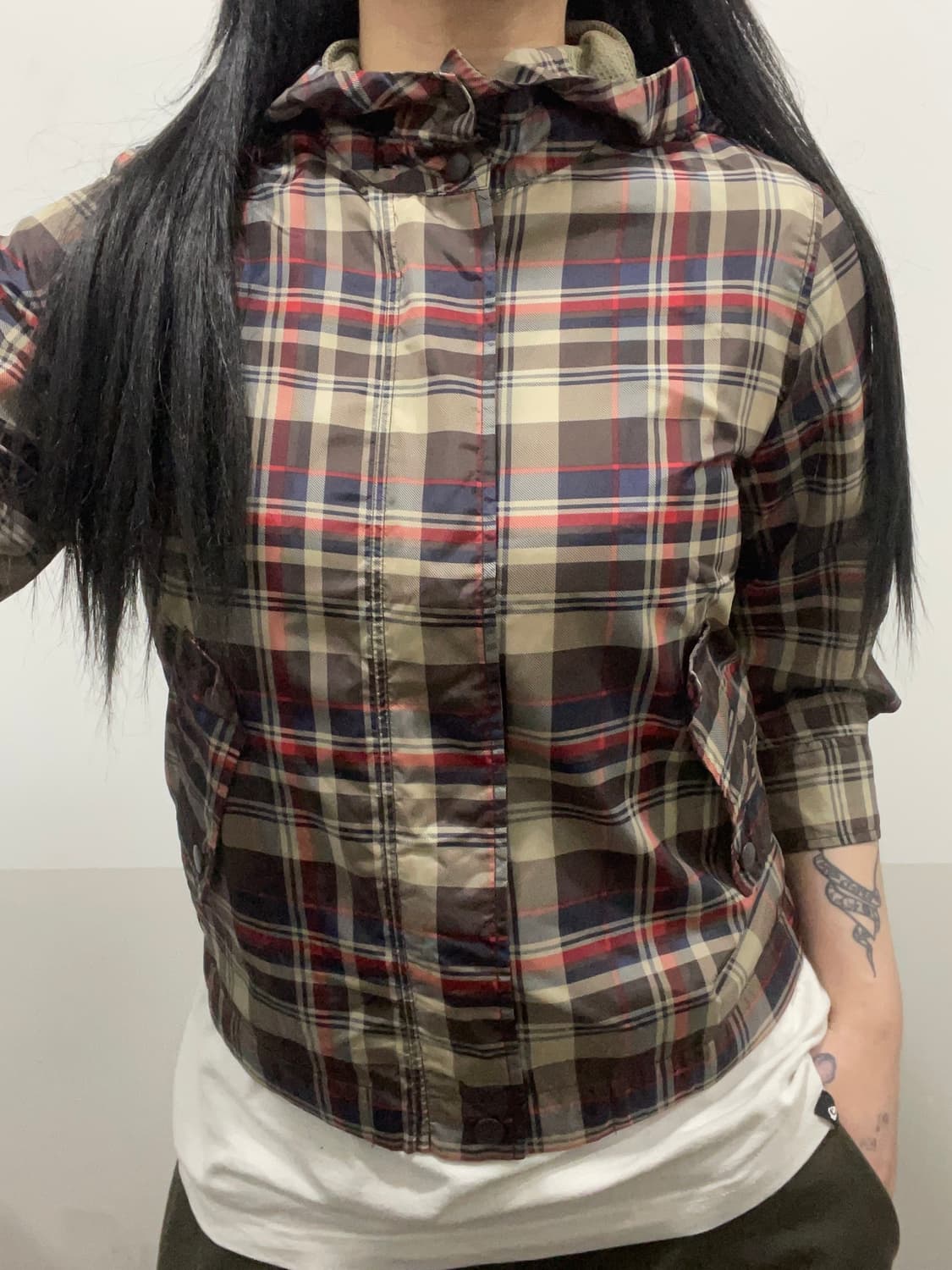 Ray Beams 레이빔즈 타탄체크 7부 후드 윈드브레이커 상품이미지1