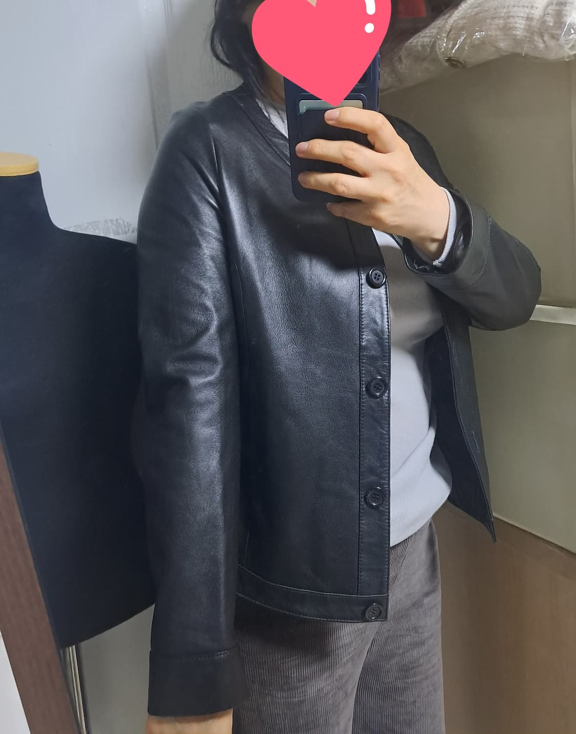 로보 블랙 가죽 노카라 양가죽자켓 55~66 상품이미지10