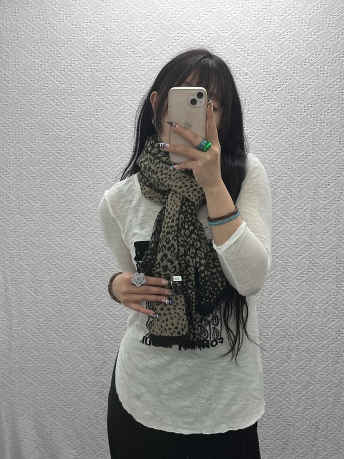 빈티지 모리 갸루 호피 레오파드 목도리 머플러 C07955 상품이미지2