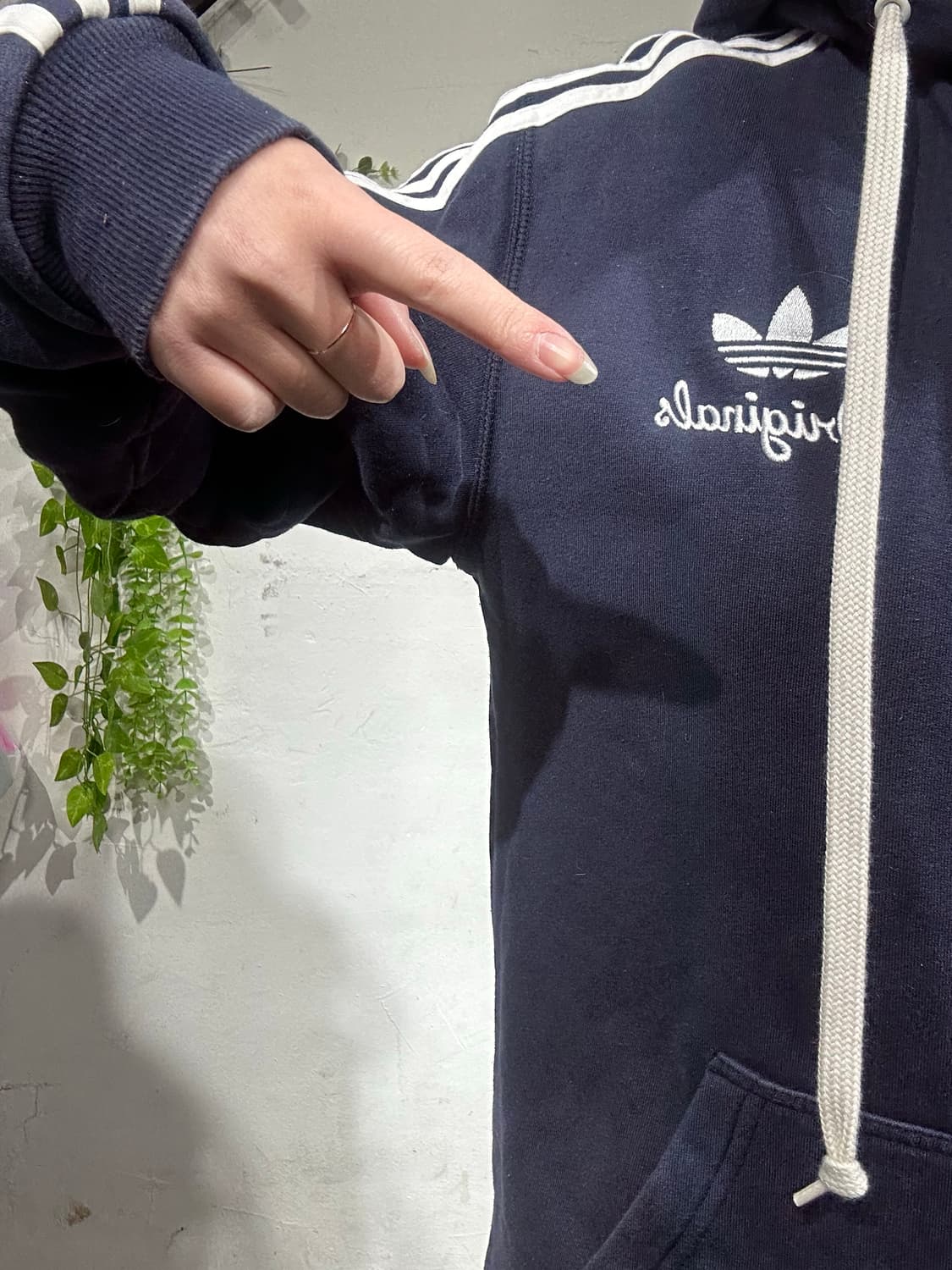 아디다스 네이비 화이트 삼선 내피 후리스 기모 후드집업 자켓 85 상품이미지4