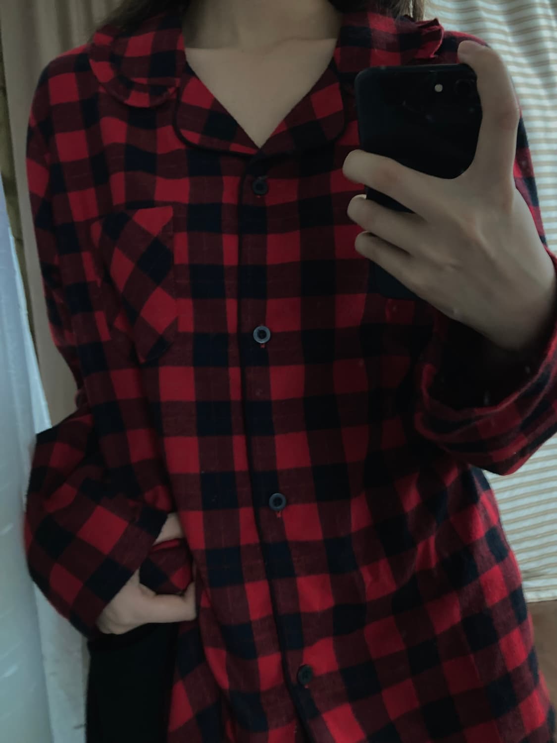 카라 프릴포인트 체크 면남방 상품이미지2