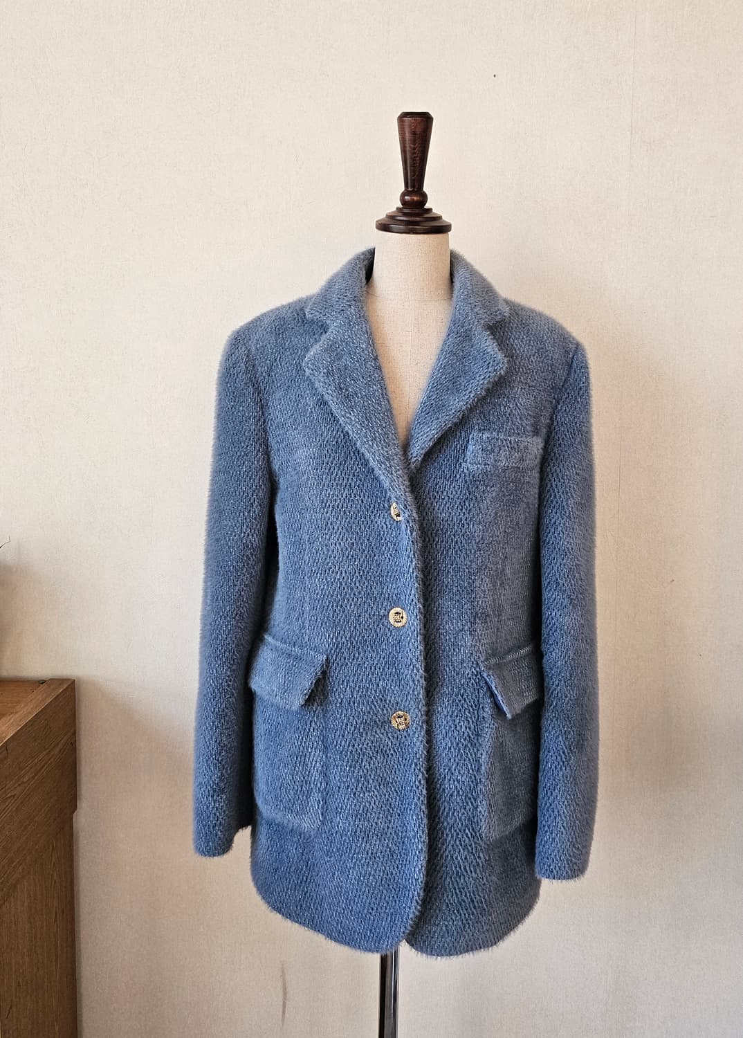 봄 블루 누빔 패딩안감 자켓 골드 버튼 클래식 자켓 44~66 상품이미지5