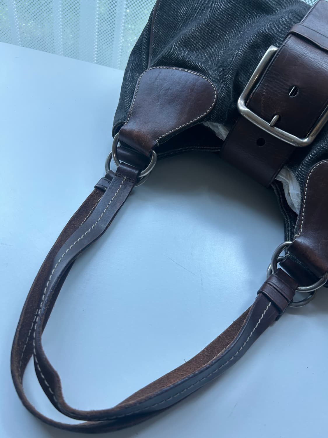 레어🩶)) 프라다 빈티지 데님 버클 숄더백 상품이미지5