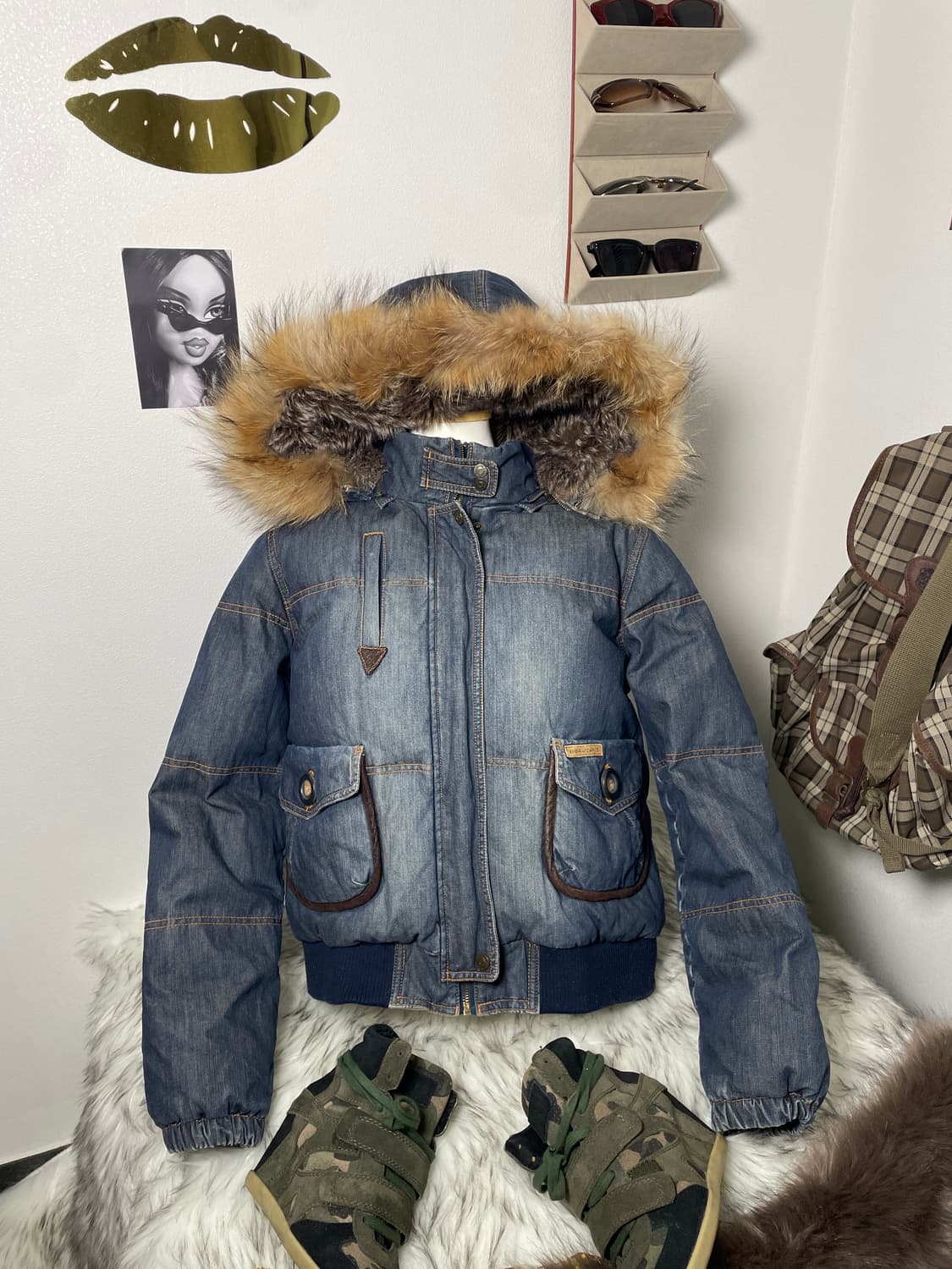 빈티지 데님 울프죠 털 패딩 상품이미지5