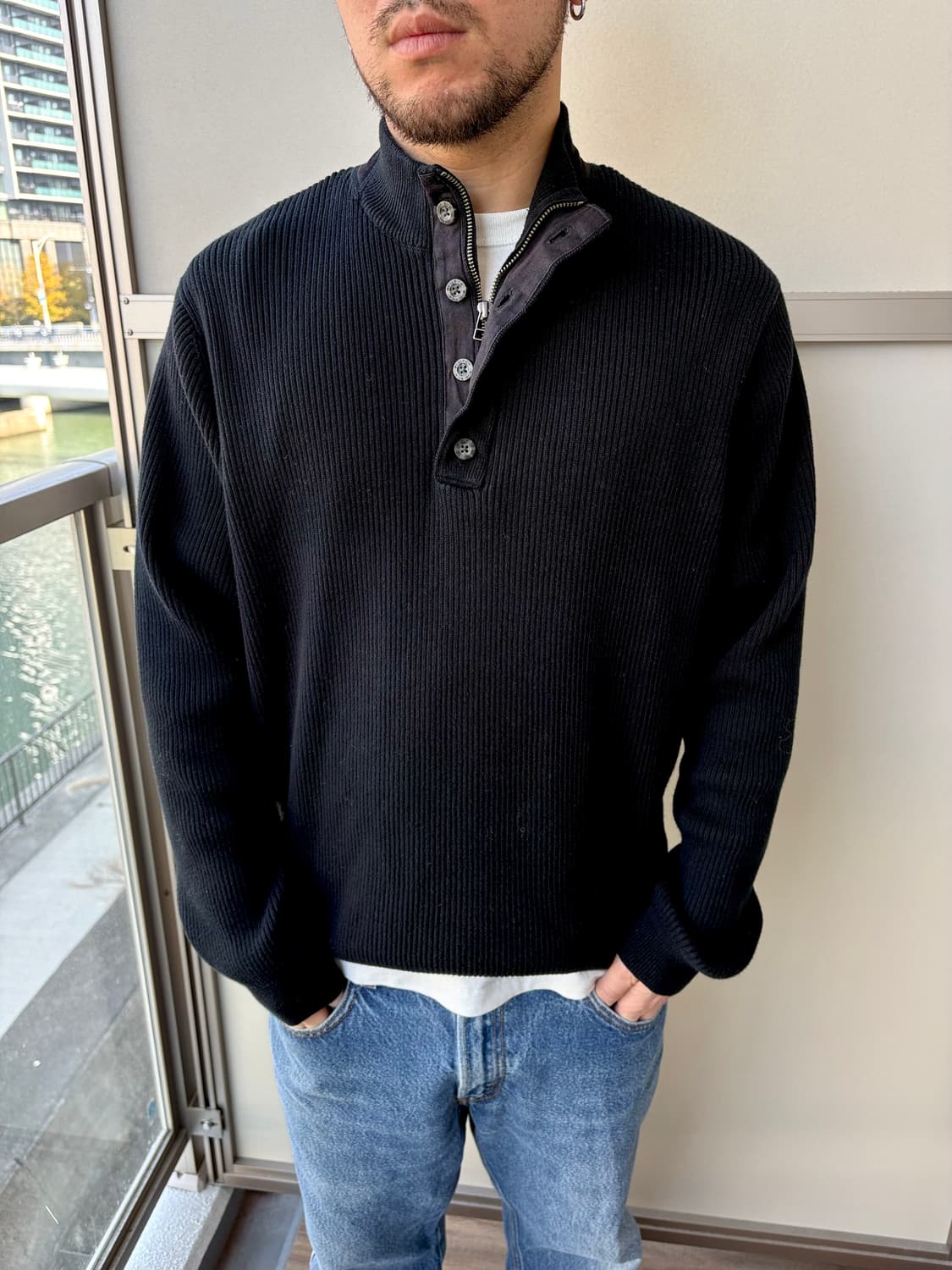 일본 브랜드 빈티지 반집업 블랙 니트 상품이미지1