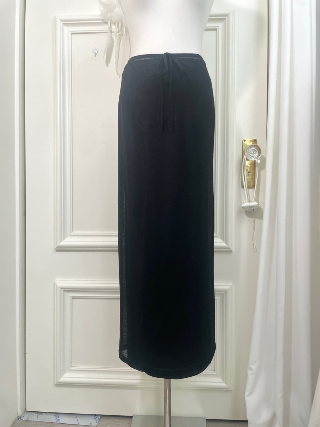 black sheer shirring bow top&skirt set 상품이미지8